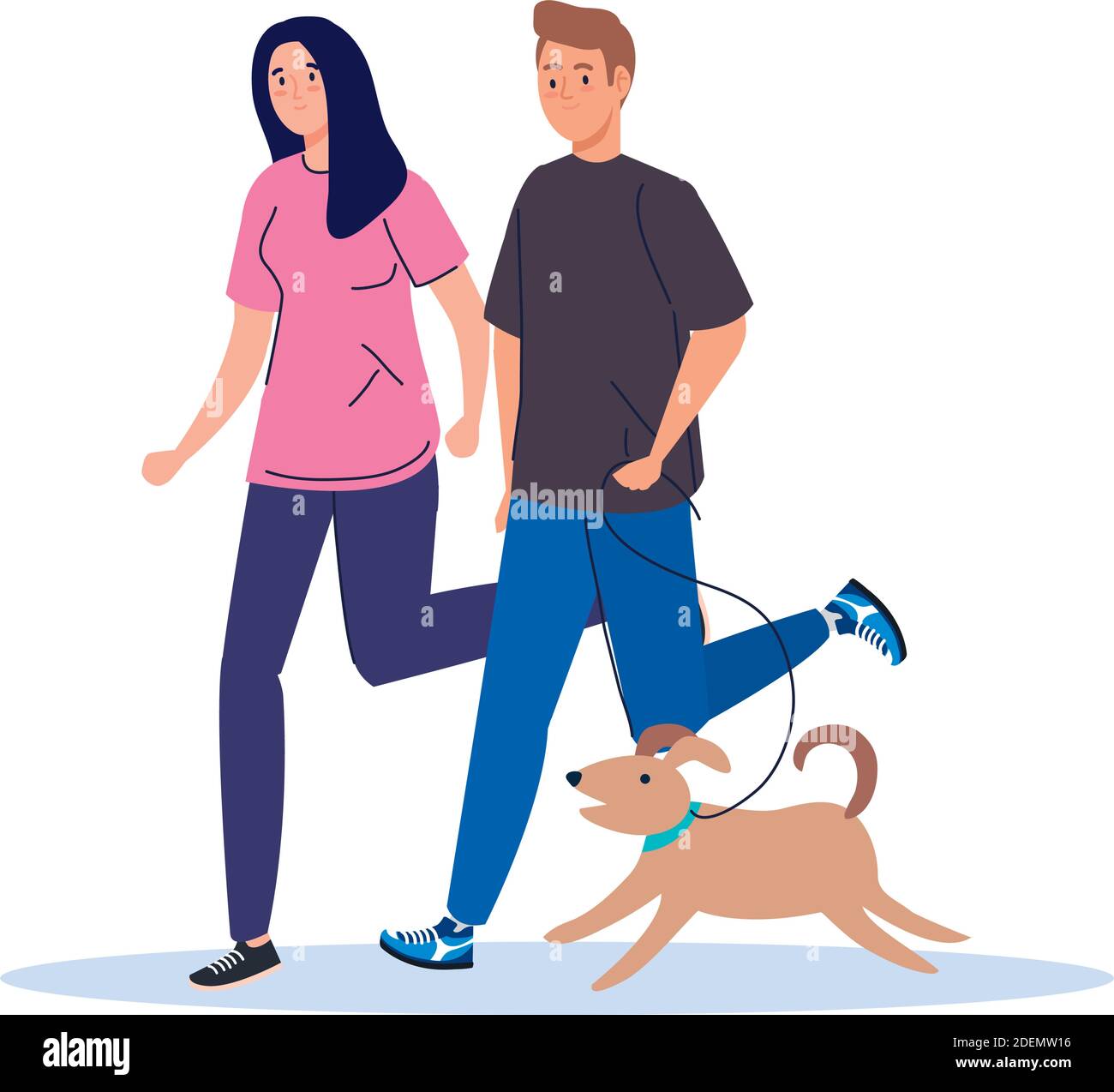 femme et homme en train de courir avec un motif vectoriel de chien Illustration de Vecteur