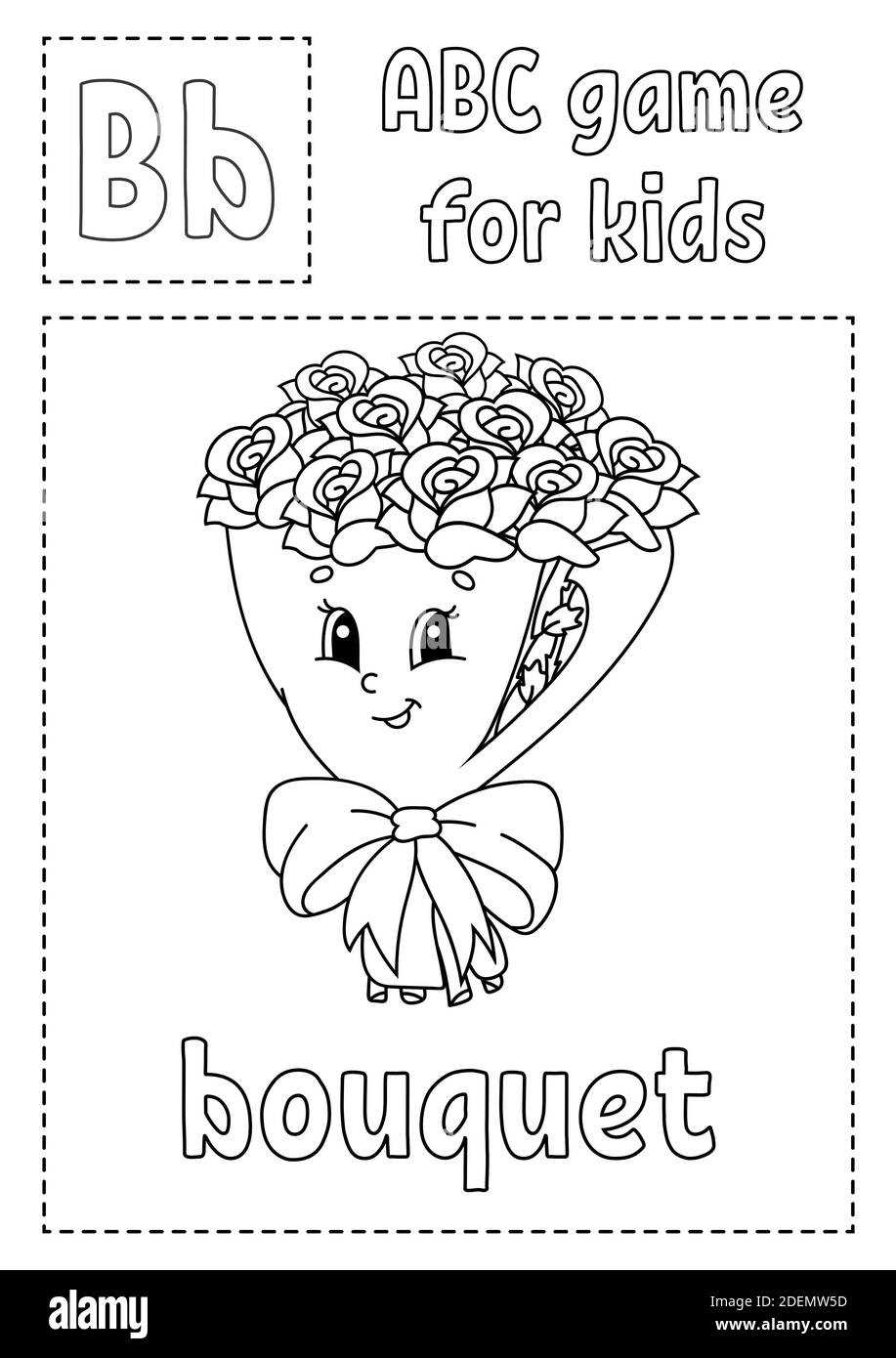 La lettre B est pour le bouquet. Jeu ABC pour enfants. Page de coloriage de l'alphabet. Personnage de dessin animé. Mot et lettre. Illustration vectorielle. Illustration de Vecteur