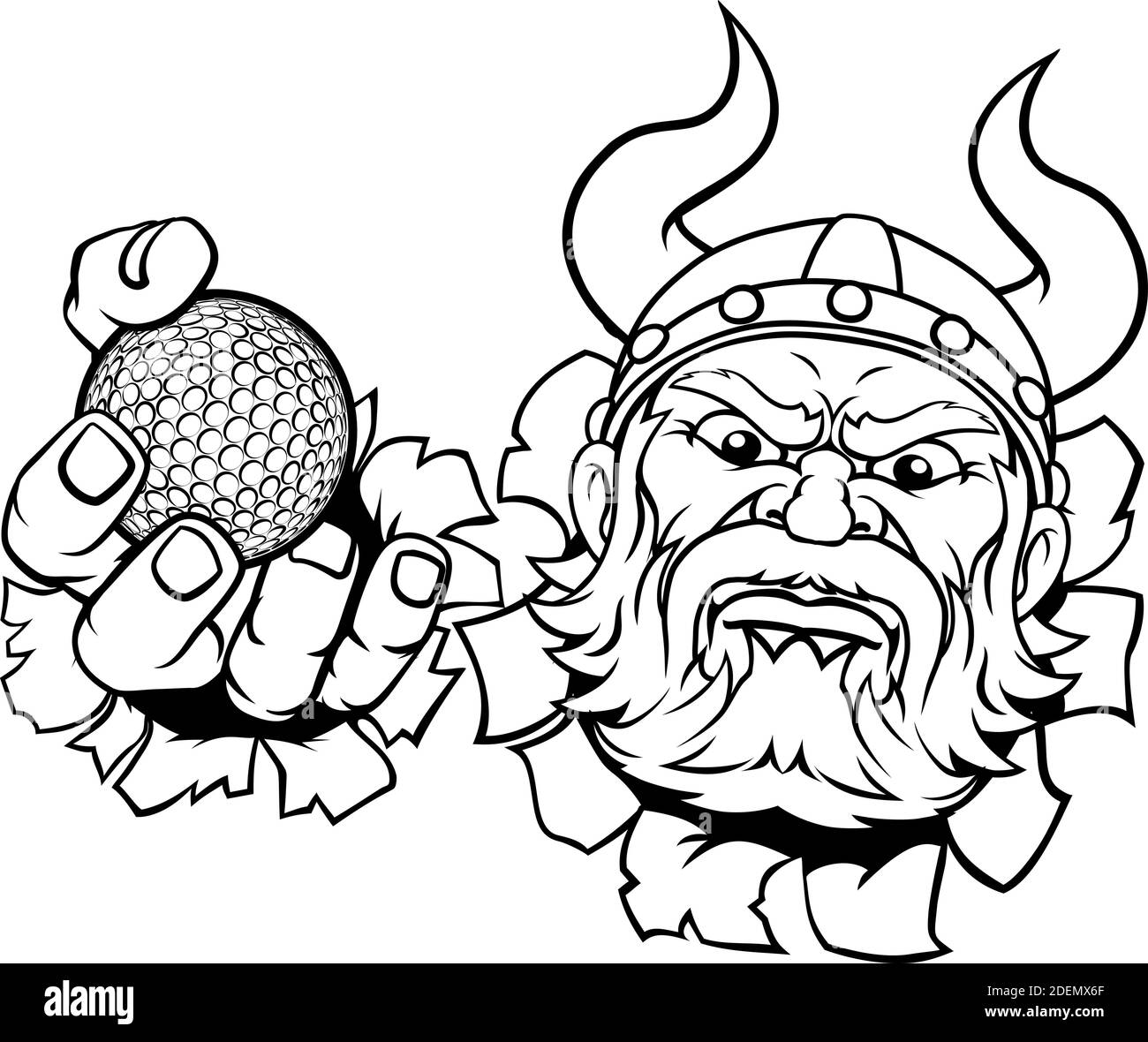 Viking Golf ball Sports Mascot Cartoon Illustration de Vecteur