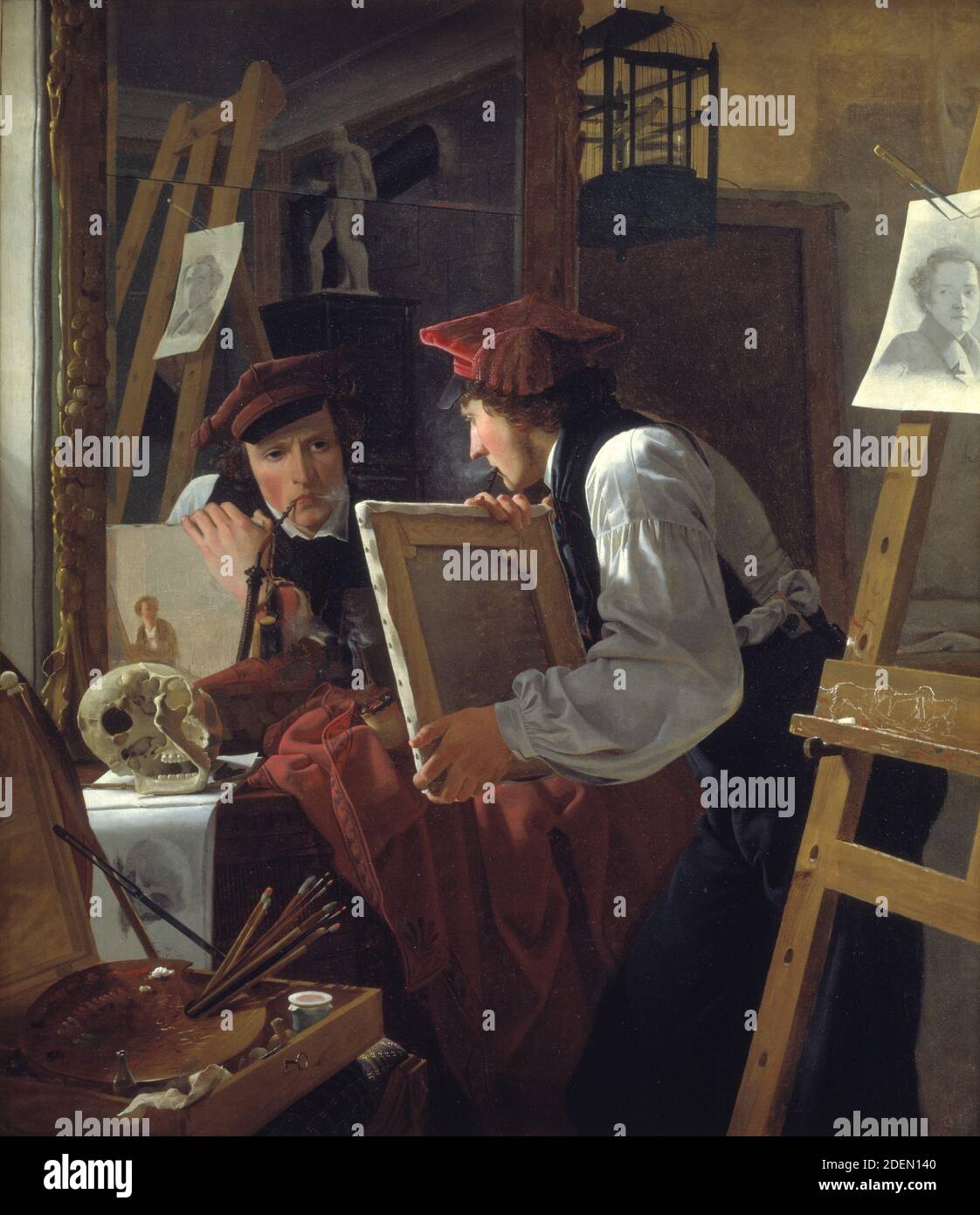 Un jeune artiste (Ditlev Blunck) examinant un croquis dans un miroir, 1826 par Wilhelm Bendz Banque D'Images