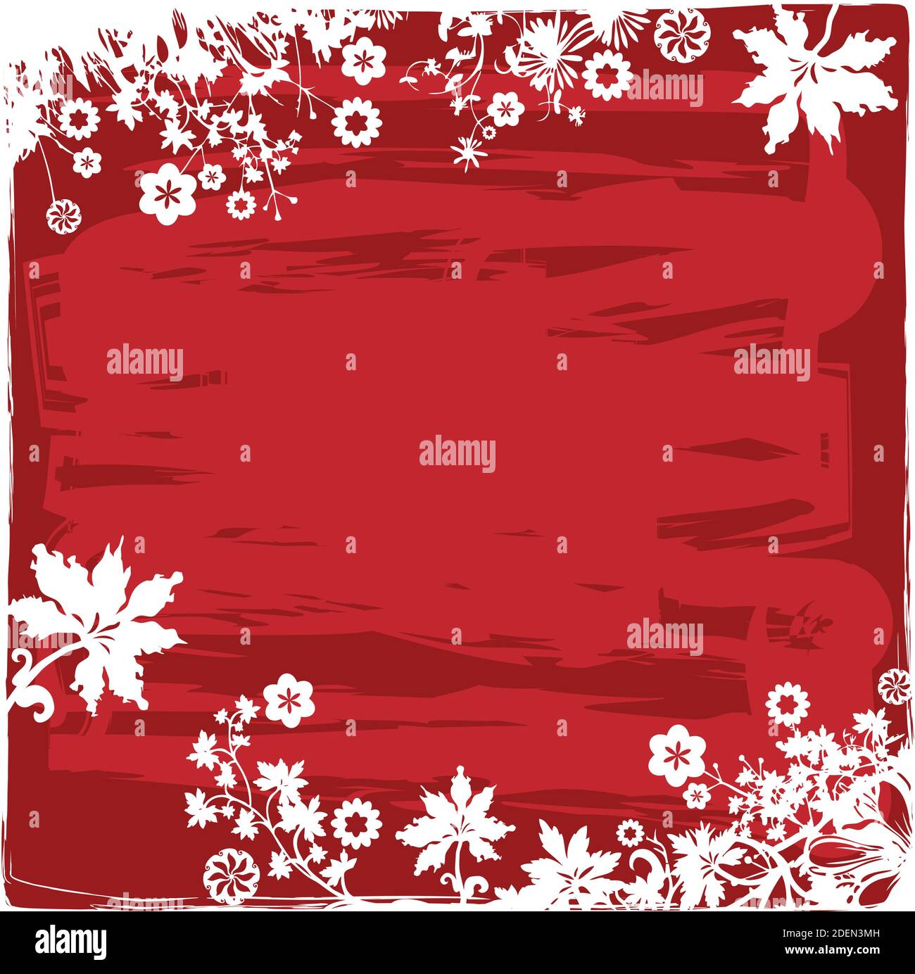 Plantes et fleurs fond rouge et blanc Illustration de Vecteur