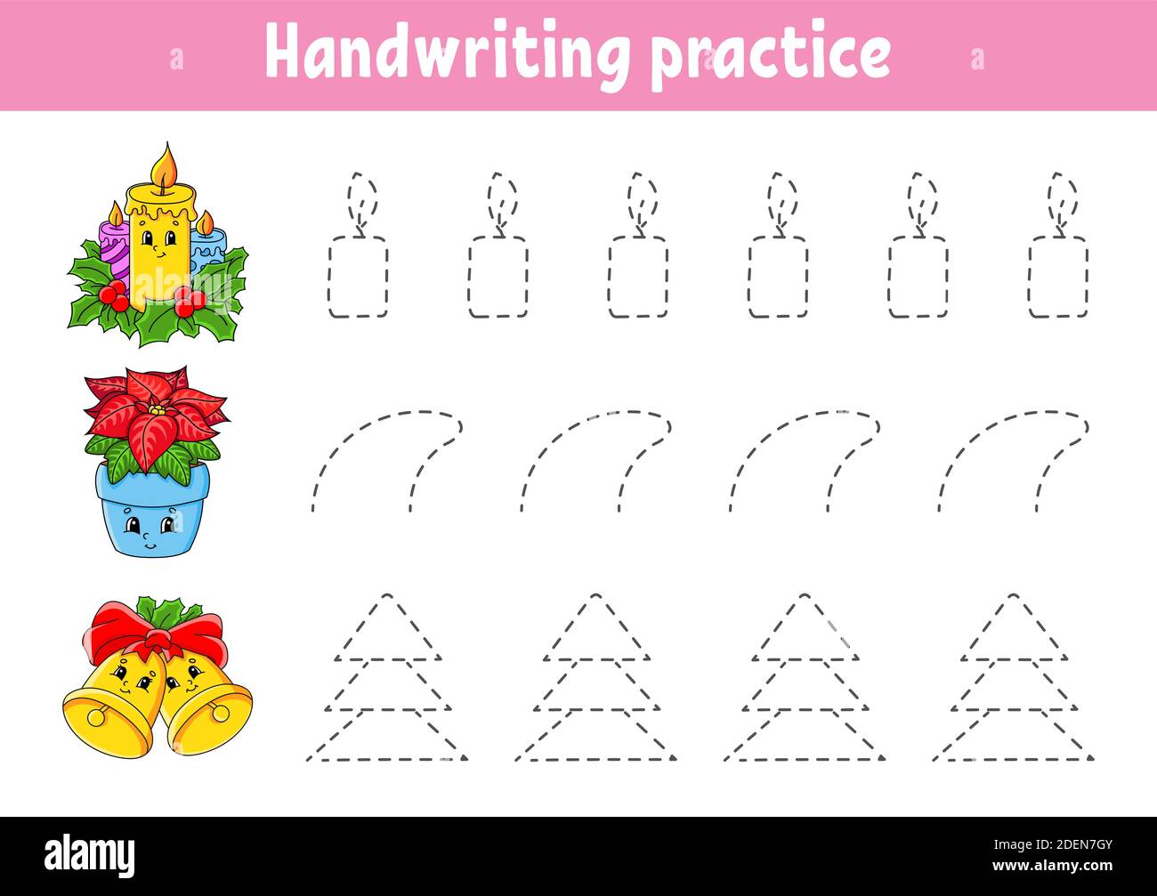 Activité d'écriture manuscrite. Thème de Noël. Feuille de travail de développement de l'éducation. Page activité. Jeu de couleurs pour les enfants. Illustration vectorielle isolée. Bande dessinée Illustration de Vecteur