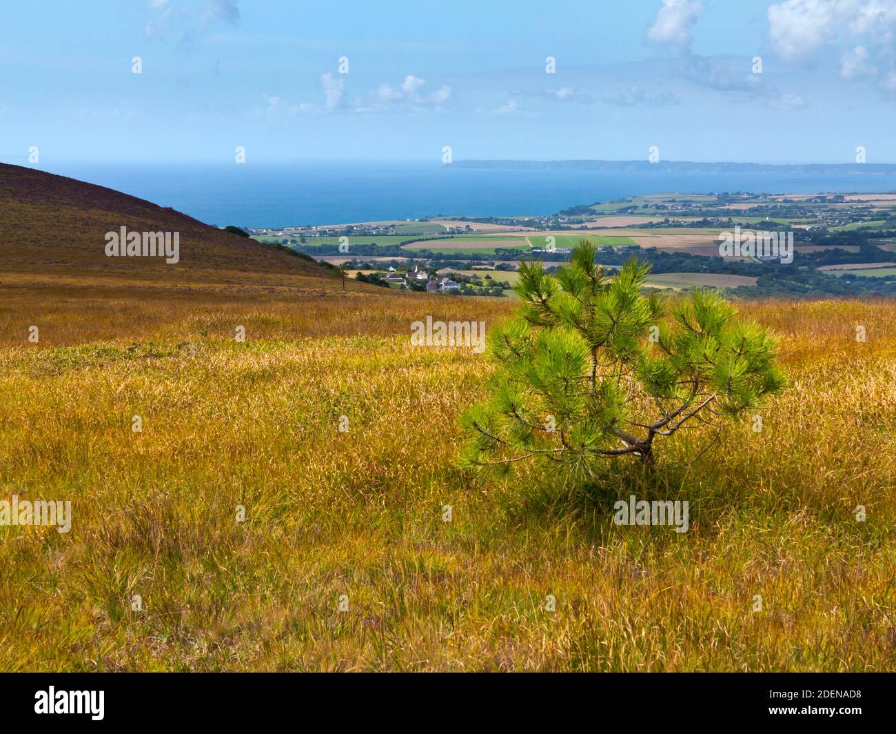 Vue de la fin de l'été depuis le sommet de Menez-Hom a Peak Sur les bords ouest des montagnes noires à Finisterre Bretagne France avec le petit coin Banque D'Images