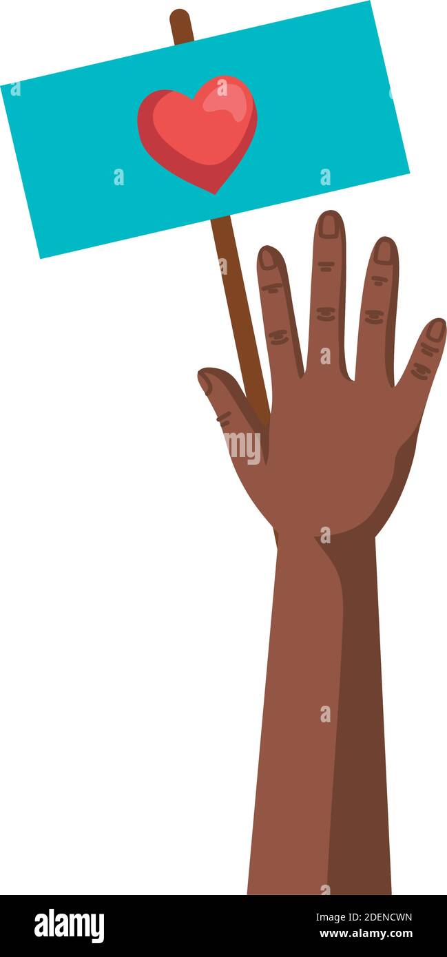 afro main de l'homme de protestation avec coeur dans la bannière Illustration de Vecteur