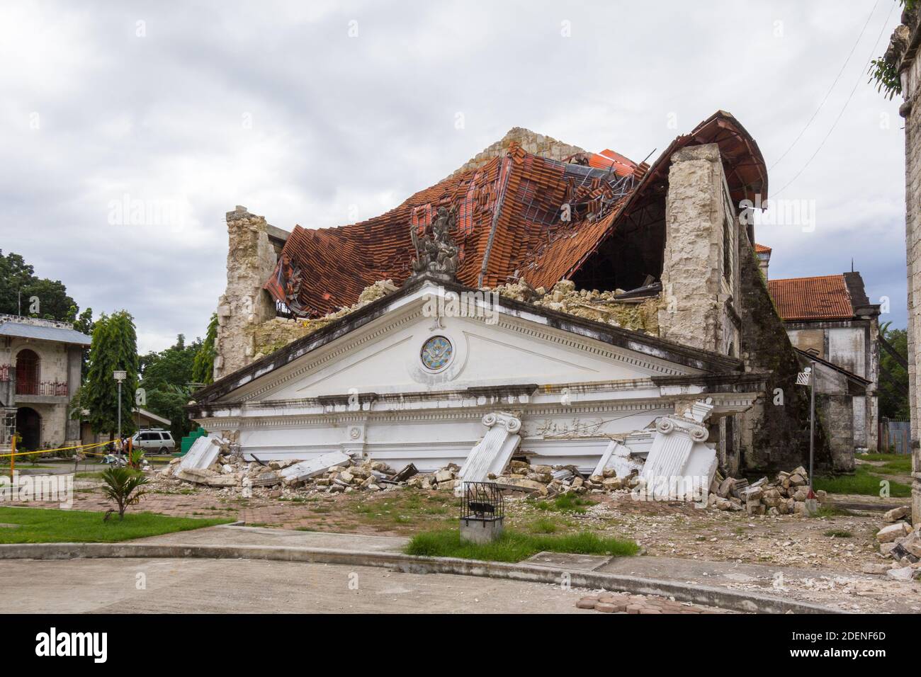 Dommages causés à l'église par un tremblement de terre à Bohol, aux Philippines Banque D'Images