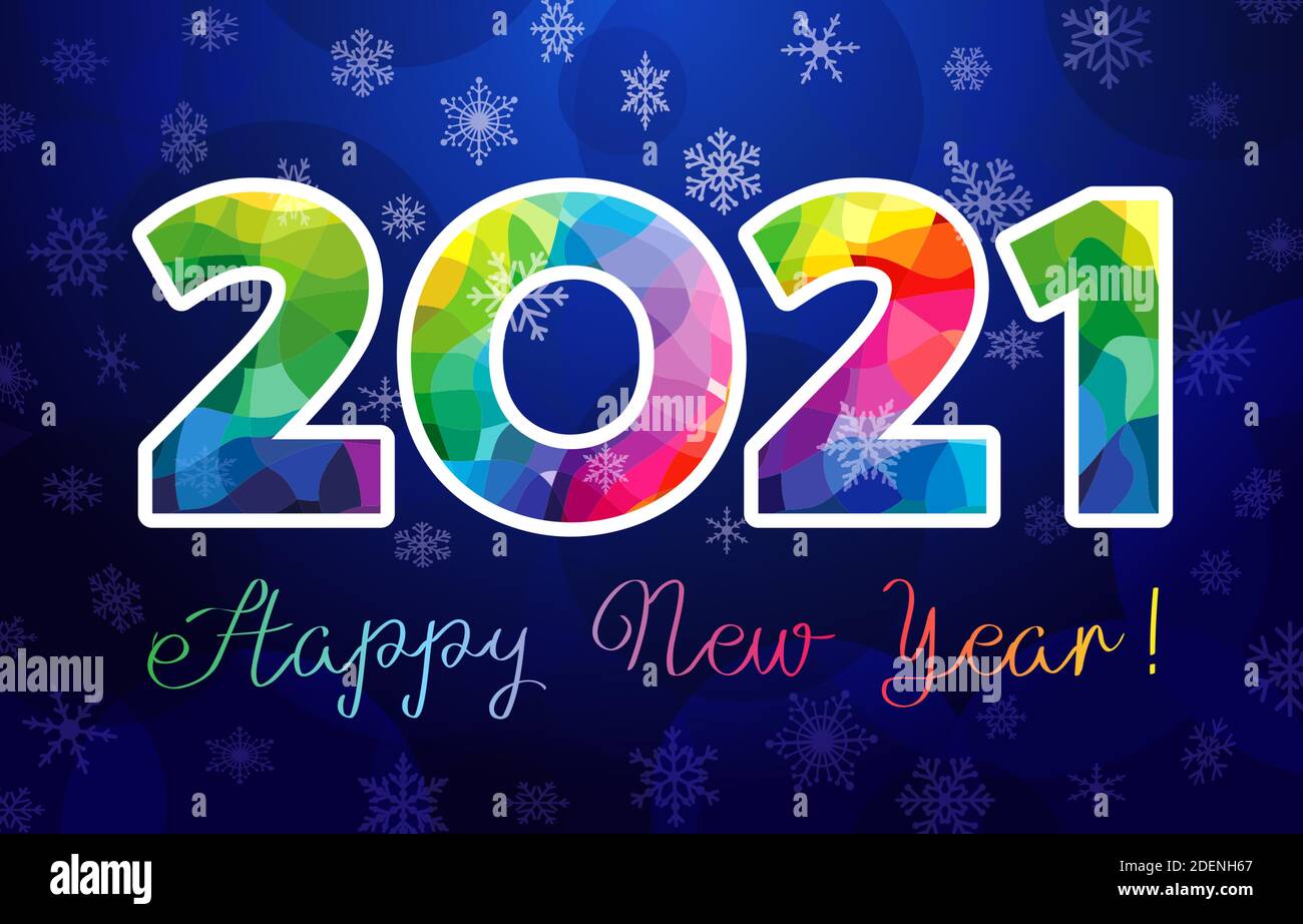 2021 UN concept de bonne année. Logo en vitraux. Magnifique toile de fond enneigée. Modèle de conception graphique isolé abstrait. Numéro décoratif Illustration de Vecteur