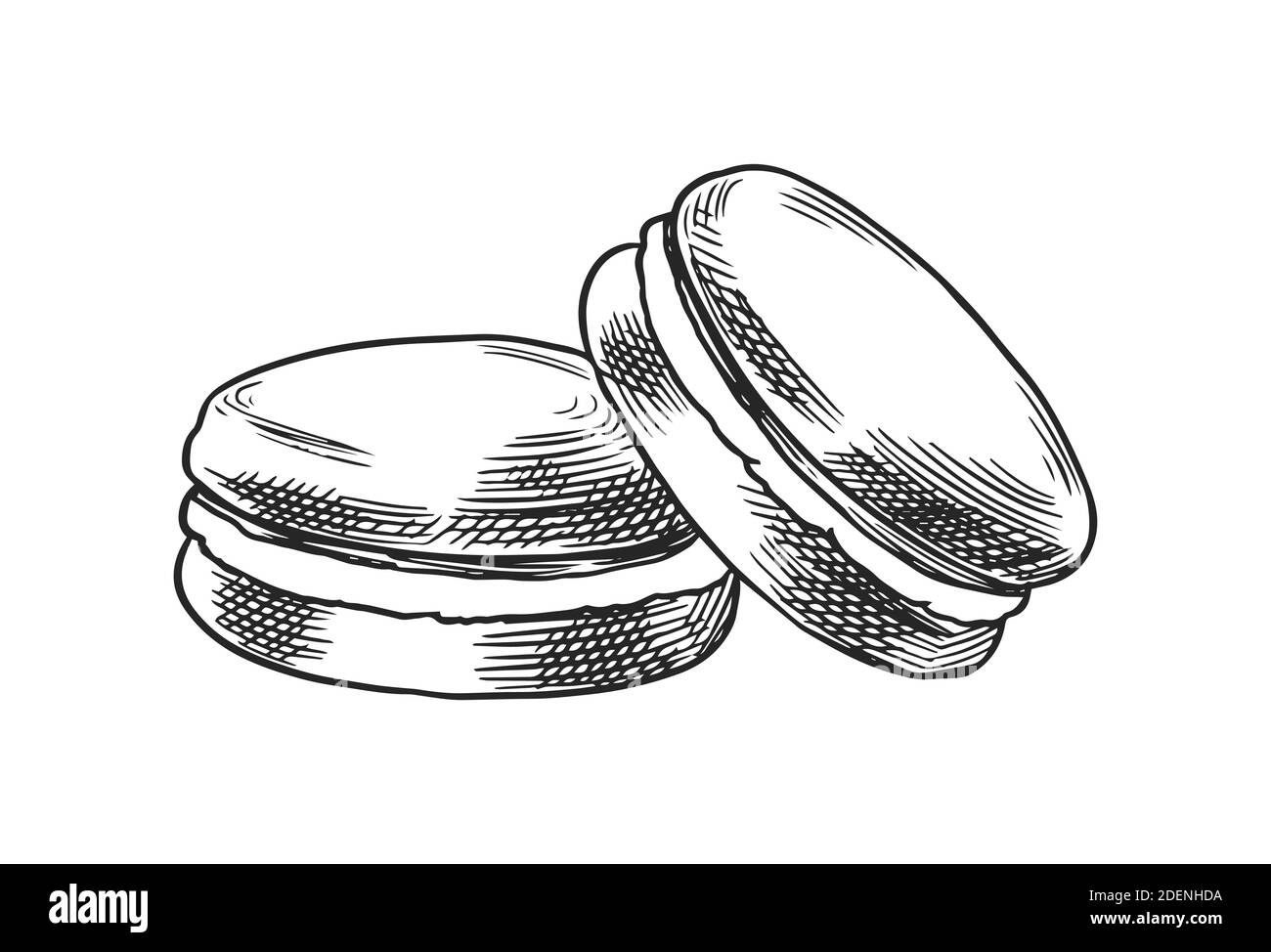 Macaron ou dessert français. Produit de boulangerie tiré à la main. Nourriture douce festive. Croquis gravé vintage. Illustration vectorielle pour une bannière ou un menu d'un Illustration de Vecteur
