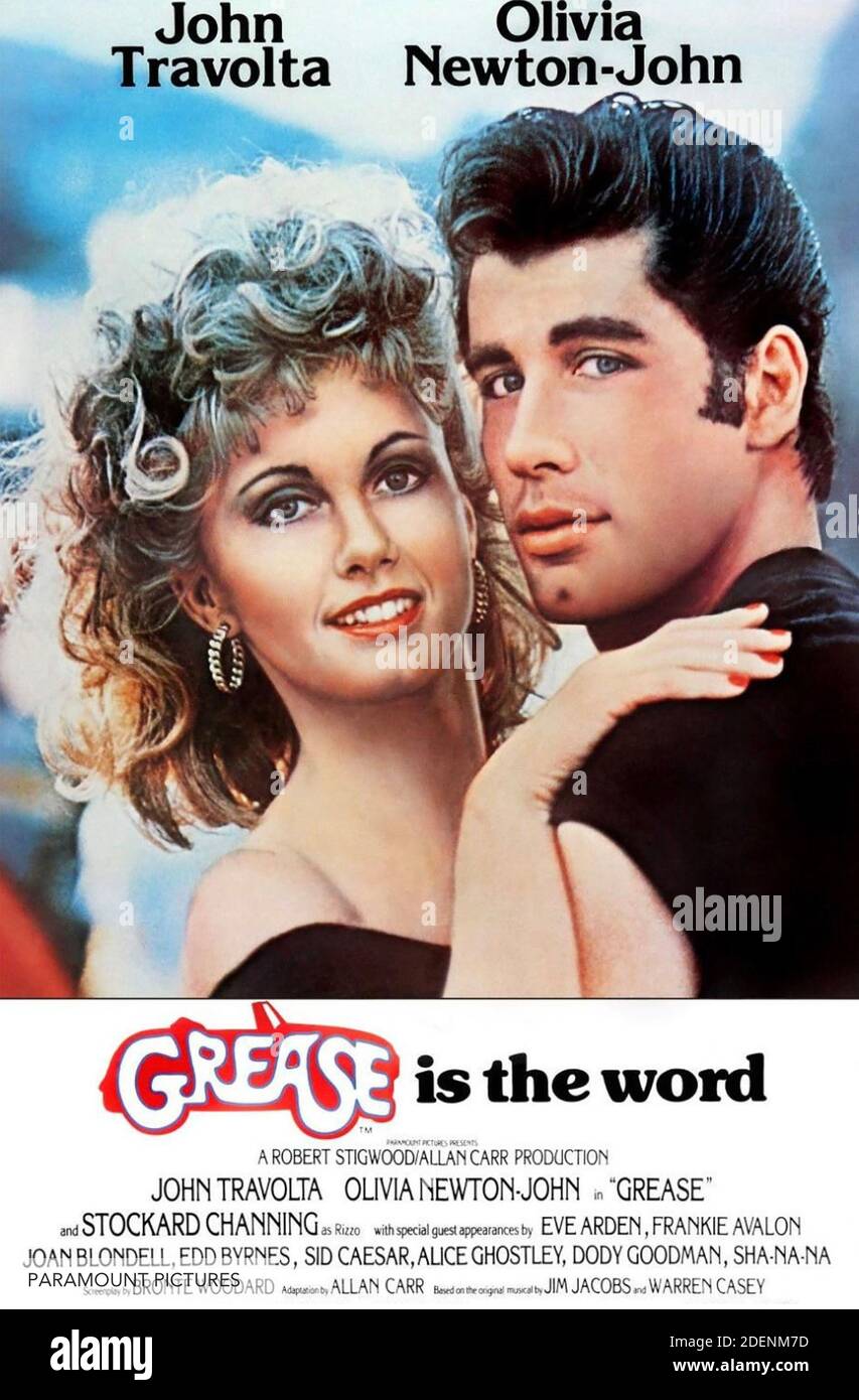 Affiche DE GRAISSE pour le film Paramount Pictures 1978 avec Olivia Newton-John et John Travolta Banque D'Images
