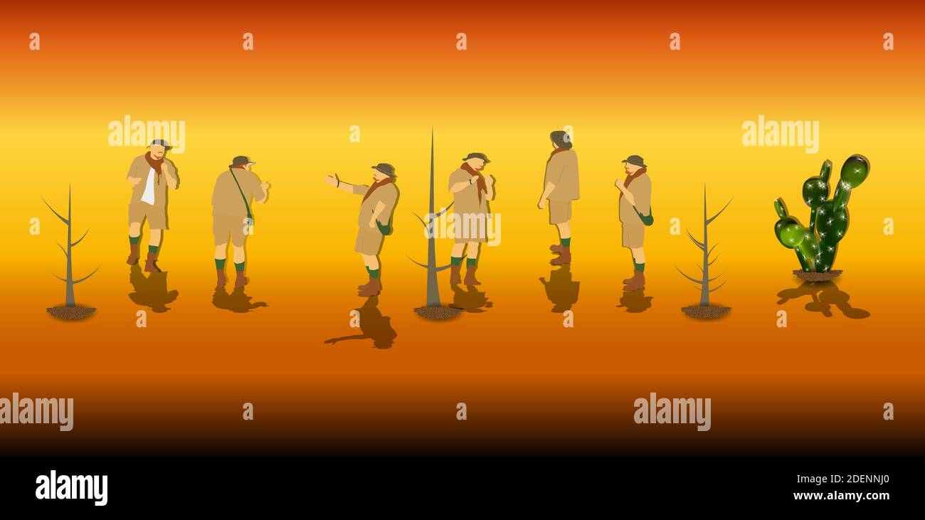 Ensemble de touristes dans un Safari. Illustration. Banque D'Images