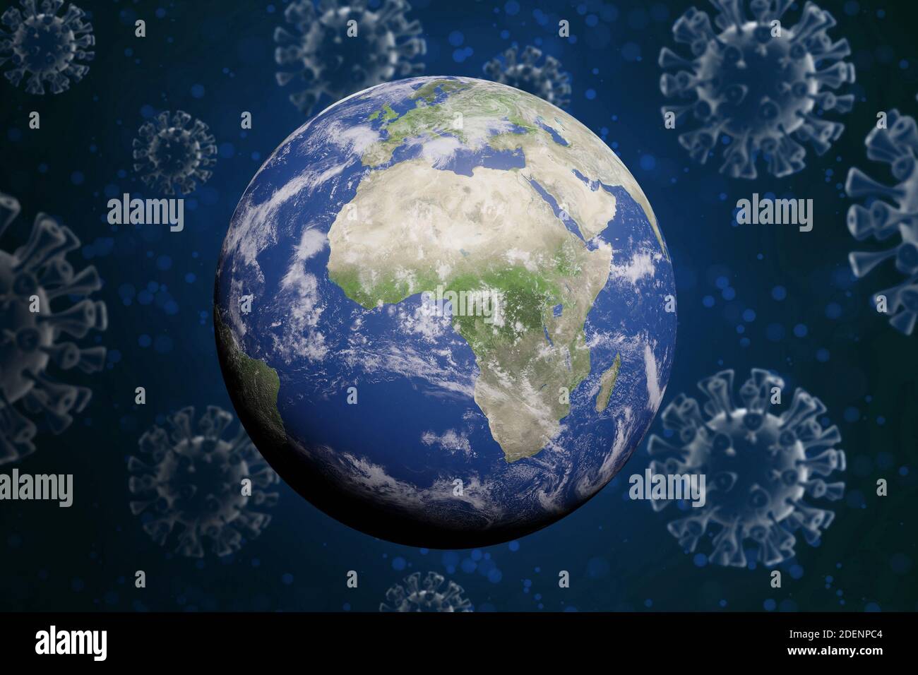 La terre sous l'attaque du coronavirus covid-19. La planète Terre entourée de particules de coronavirus concept Banque D'Images