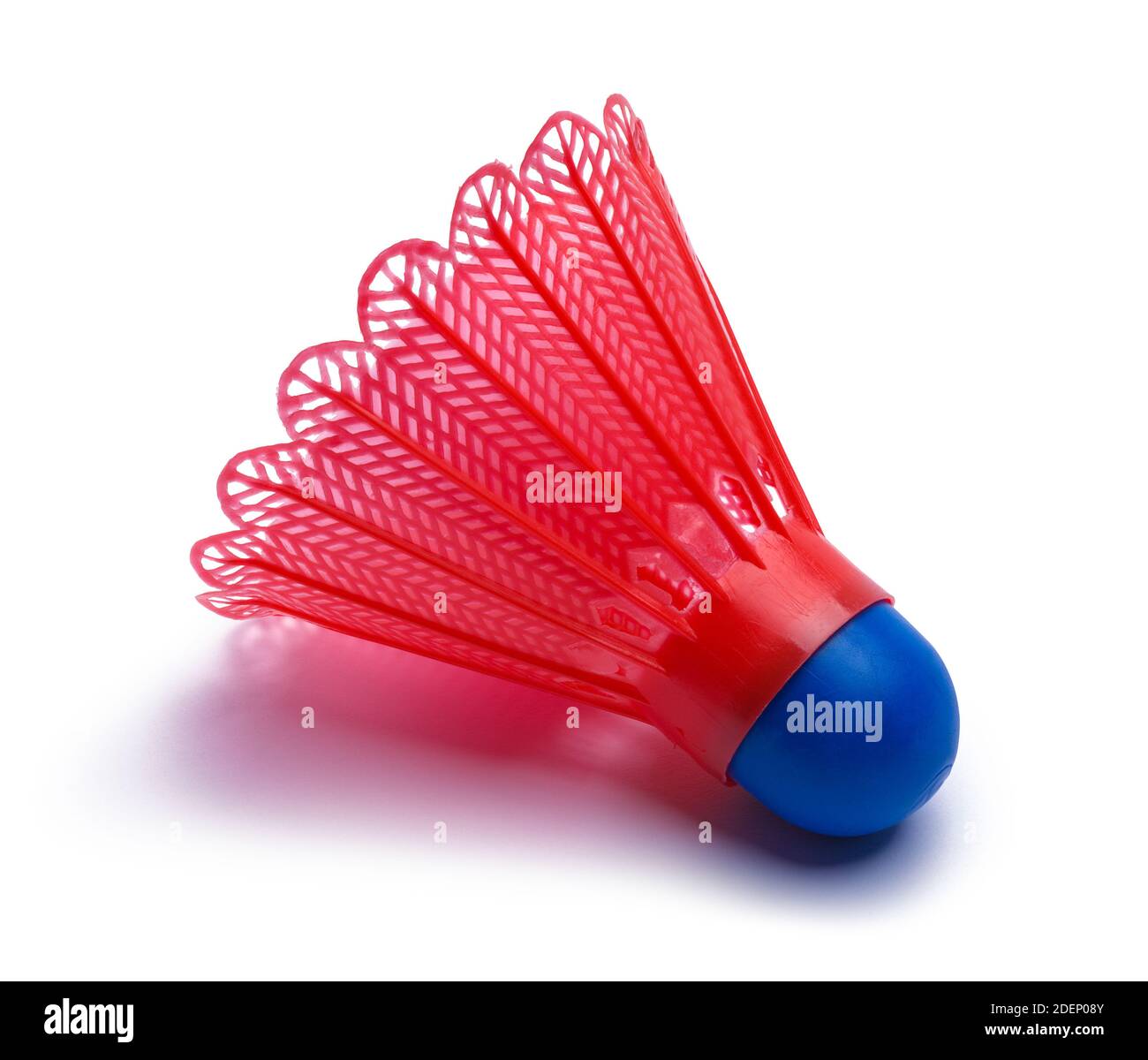 Rouge et bleu en plastique et caoutchouc Badminton Birdie. Banque D'Images