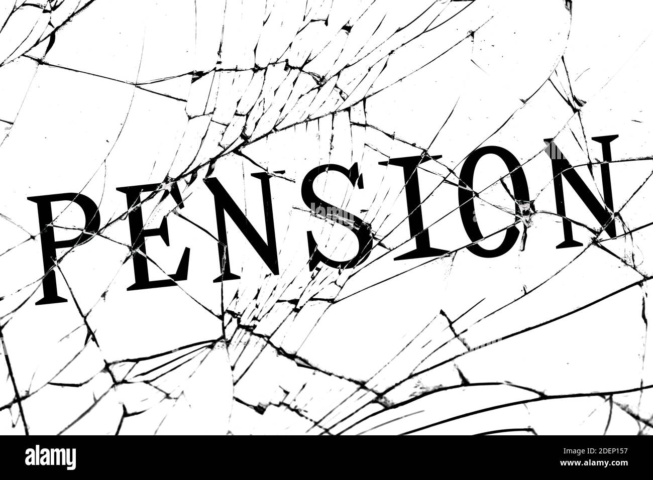 verre cassé avec fissures avec l'inscription pension Banque D'Images