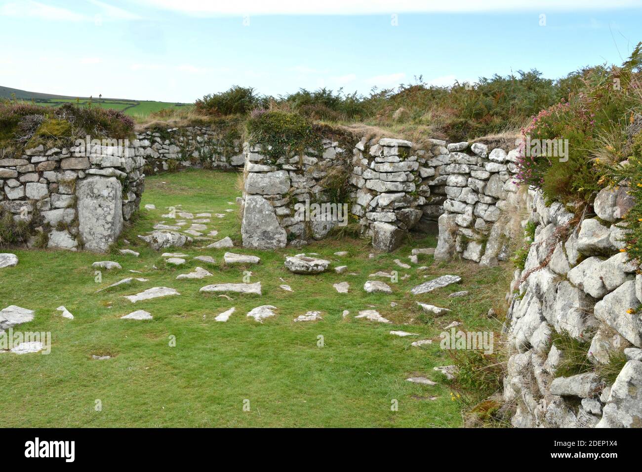 Chysauster. Règlement Anglo, occupé à partir de milieu à l'âge de fer jusqu'à la fin de l'occupation romaine 4ème ANNONCE de siècle. Le village de pierre-wal Banque D'Images