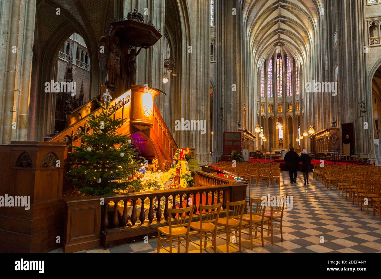 France, Loiret (45), Orléans, Cathédrale Sainte Croix, nef Banque D'Images