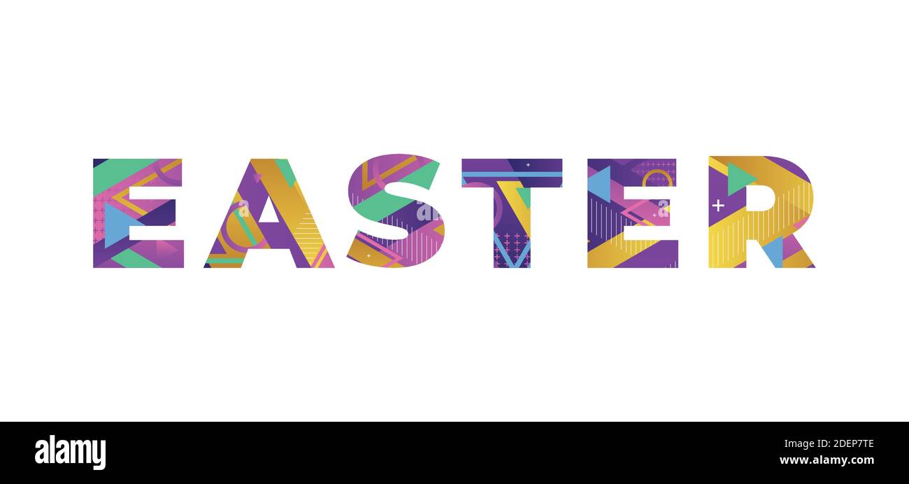 Le mot EASTER concept écrit dans des formes rétro colorées et l'illustration des couleurs. Illustration de Vecteur