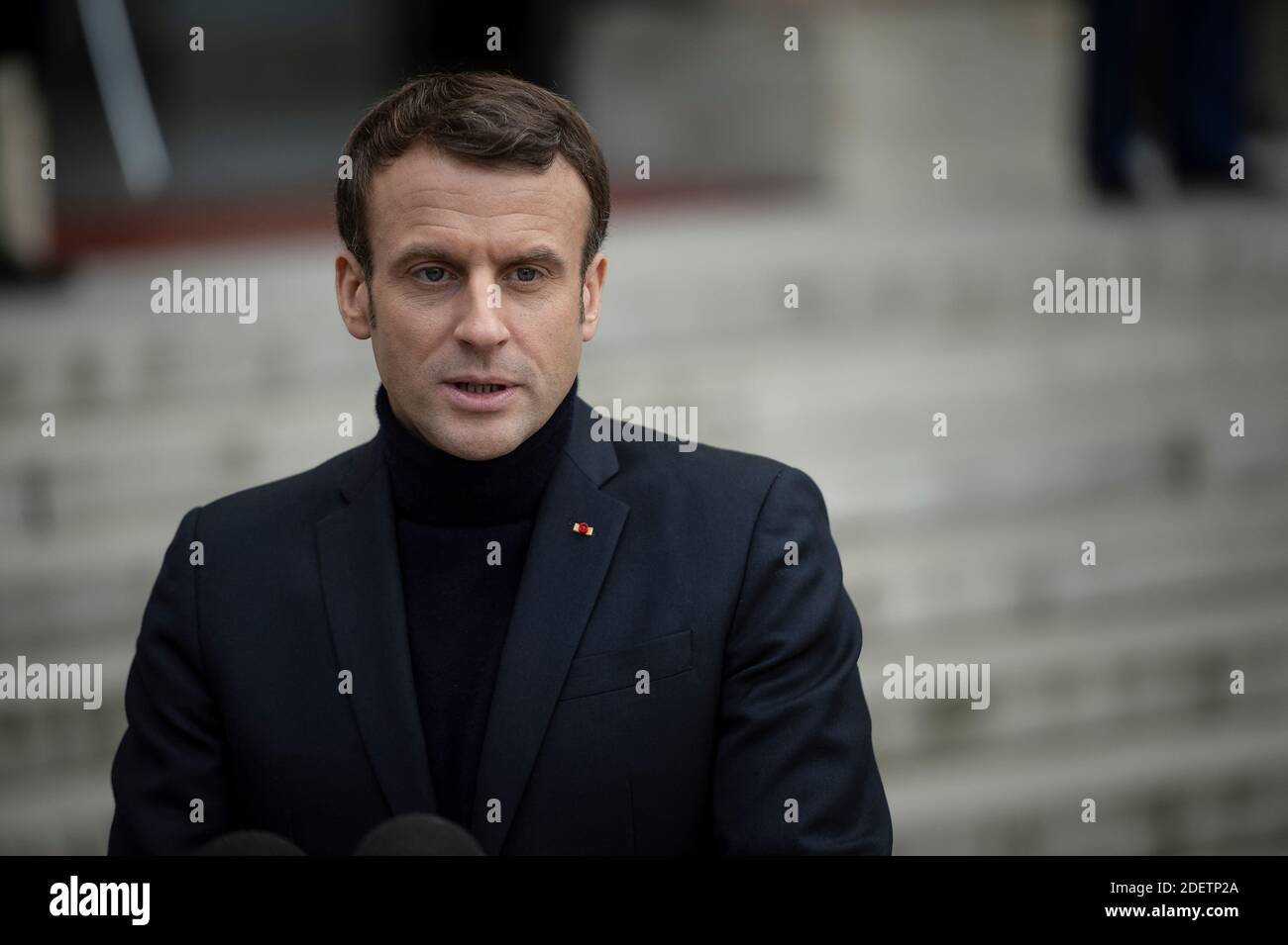 Le président français Emmanuel Macron s'exprime à l'Elysée Palace à Paris, France, le 10 décembre 2019. Photo par Eliot Blondt/ABACAPRESS.COM Banque D'Images