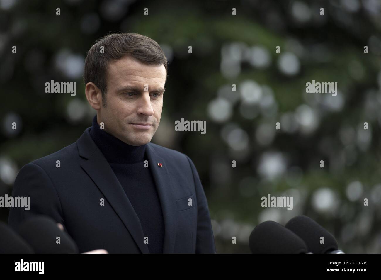 Le président français Emmanuel Macron s'exprime à l'Elysée Palace à Paris, France, le 10 décembre 2019. Photo par Eliot Blondt/ABACAPRESS.COM Banque D'Images
