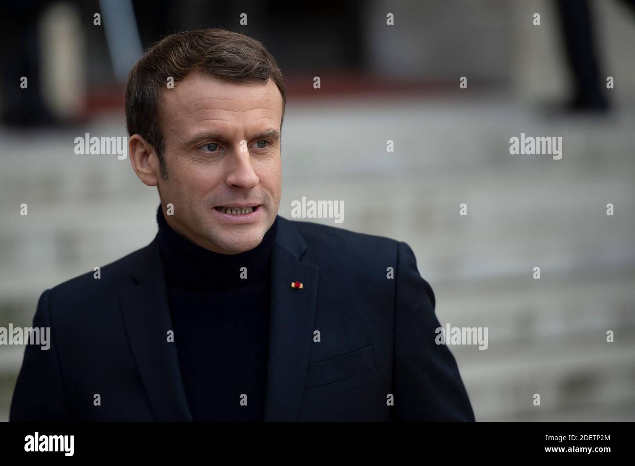 Le président français Emmanuel Macron s'exprime à l'Elysée Palace à Paris, France, le 10 décembre 2019. Photo par Eliot Blondt/ABACAPRESS.COM Banque D'Images