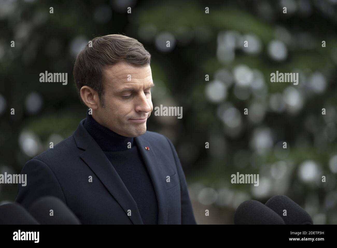 Le président français Emmanuel Macron s'exprime à l'Elysée Palace à Paris, France, le 10 décembre 2019. Photo par Eliot Blondt/ABACAPRESS.COM Banque D'Images