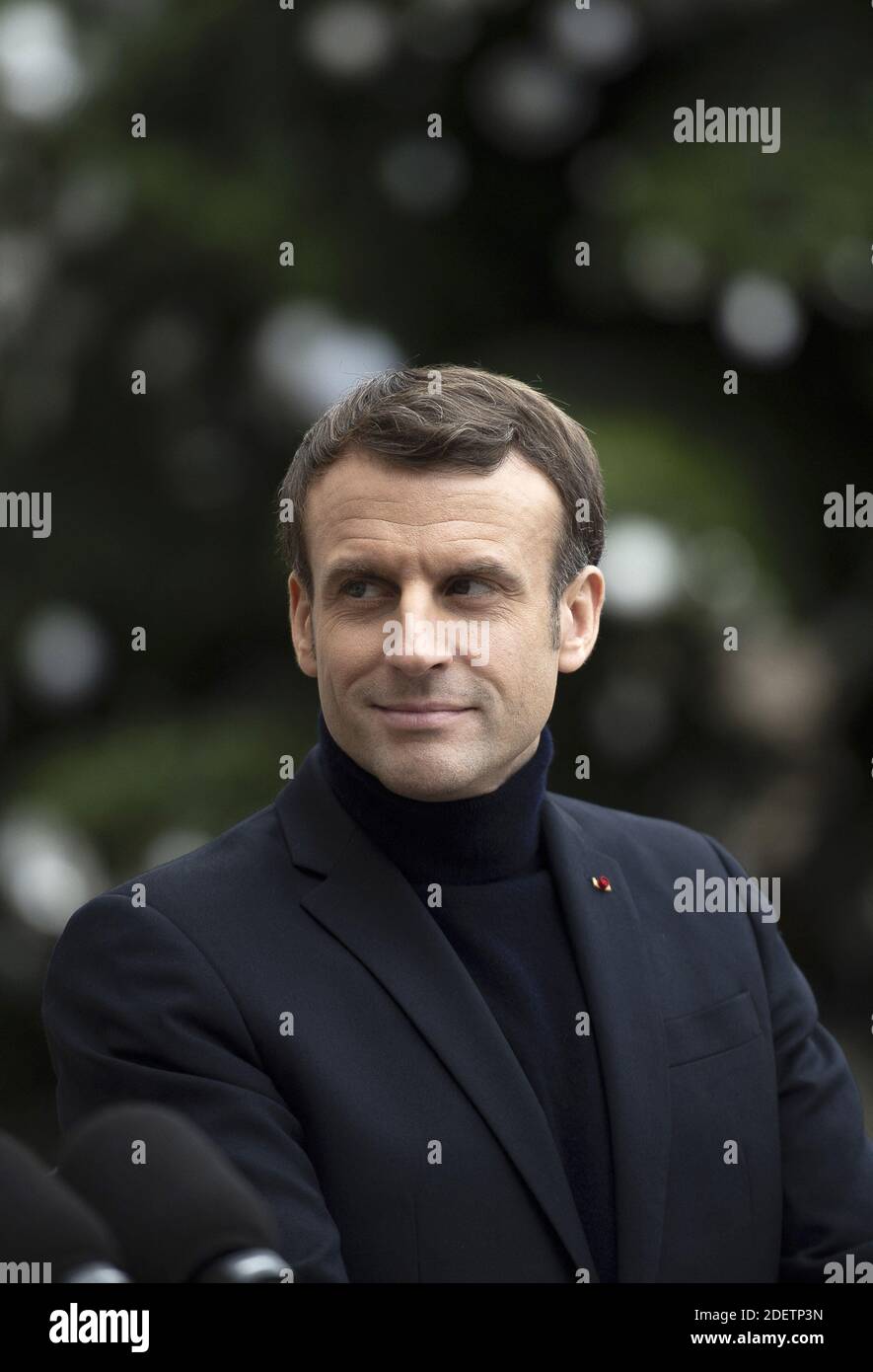 Le président français Emmanuel Macron s'exprime à l'Elysée Palace à Paris, France, le 10 décembre 2019. Photo par Eliot Blondt/ABACAPRESS.COM Banque D'Images