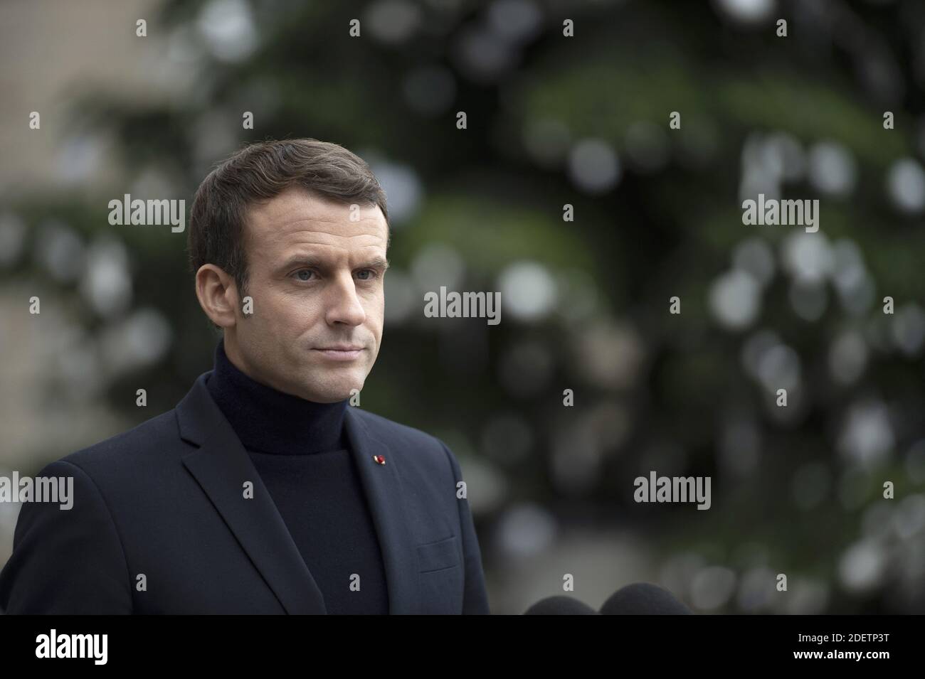 Le président français Emmanuel Macron s'exprime à l'Elysée Palace à Paris, France, le 10 décembre 2019. Photo par Eliot Blondt/ABACAPRESS.COM Banque D'Images