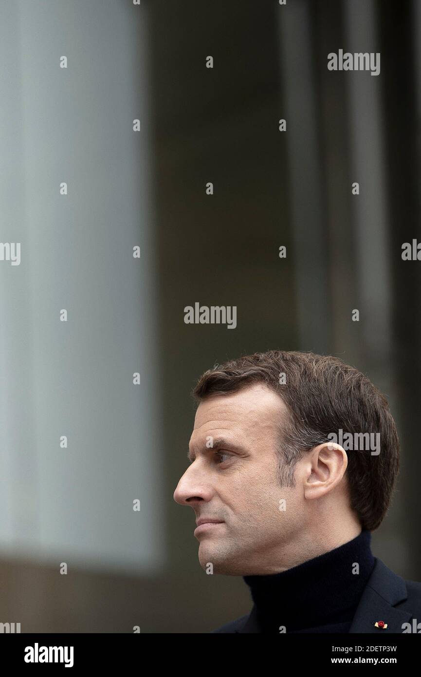 Le président français Emmanuel Macron s'exprime à l'Elysée Palace à Paris, France, le 10 décembre 2019. Photo par Eliot Blondt/ABACAPRESS.COM Banque D'Images