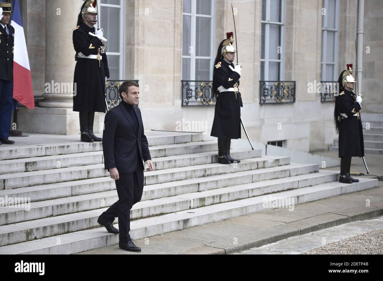 Le président français Emmanuel Macron s'exprime à l'Elysée Palace à Paris, France, le 10 décembre 2019. Photo par Eliot Blondt/ABACAPRESS.COM Banque D'Images