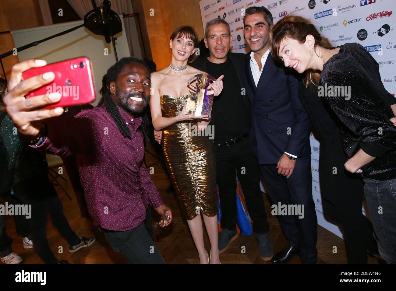 Exclusif - Noom Diawara, Frédéric Bel, Medi Sadoun, Ary Abittan et Emilie Caen assistent à la 27e cérémonie de remise des prix Trophees du film Francais au Palais Brongniart à Paris, France, le 11 février 2020. Photo de Jerome Domine/ABACAPRESS.COM Banque D'Images