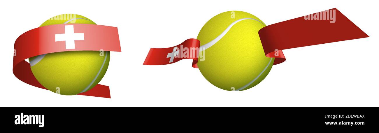 Ballon de tennis de sport en rubans avec couleurs drapeau suisse. Évaluation des athlètes dans les classements. Compétitions mondiales de tennis. Vecteur isolé sur fond blanc Illustration de Vecteur