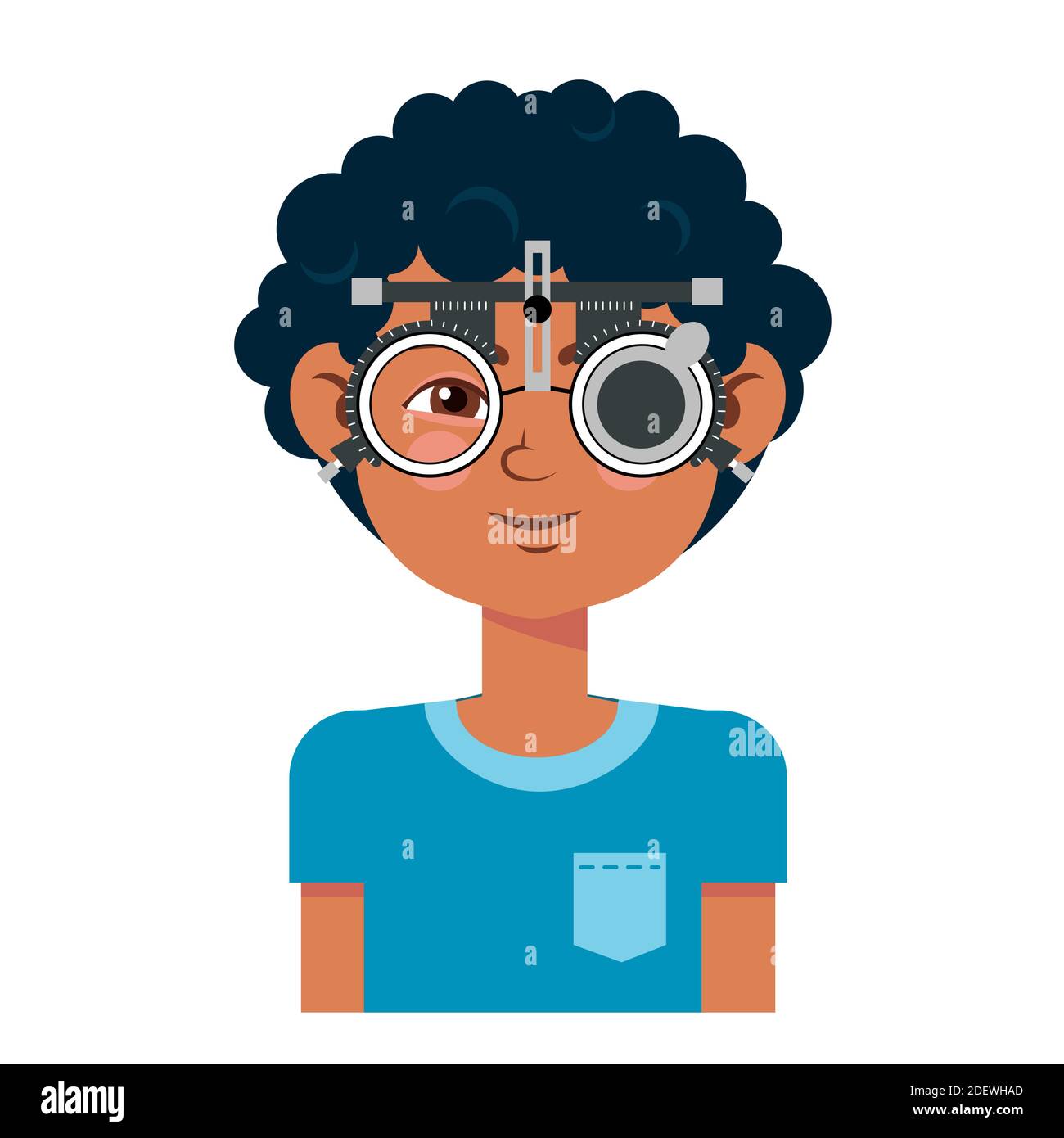 Examen de la vision des enfants dans la clinique ophtalmologique. Optométriste vérifiant la vue d'un enfant avec des lunettes équipement médical. Sélection de verres. Garçon Illustration de Vecteur