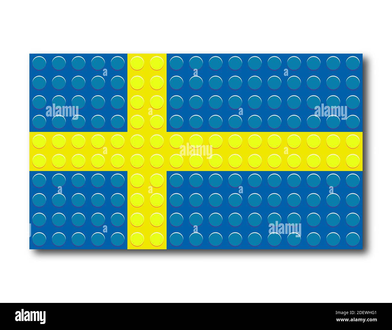 Drapeau suédois pixélisé provenant de pièces de construction. L'illustration vectorielle est isolée sur un fond blanc. Illustration de Vecteur