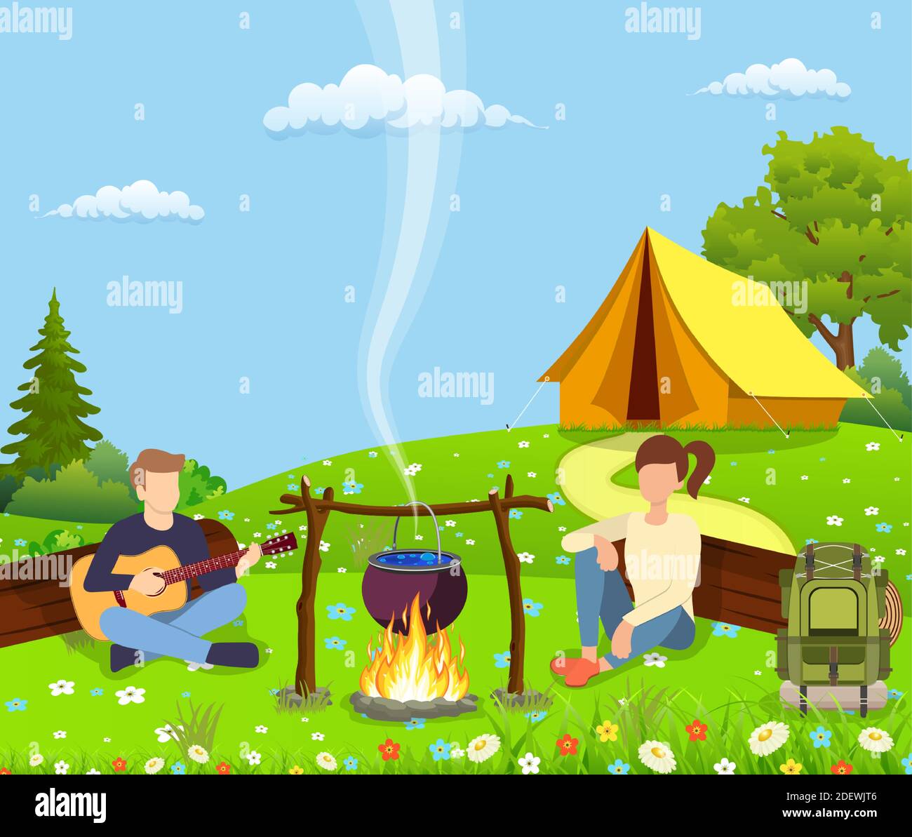 Un groupe de jeunes sont assis autour d'un feu de camp Illustration de Vecteur Un groupe de jeunes sont assis autour d'un feu de camp Illustration de Vecteur