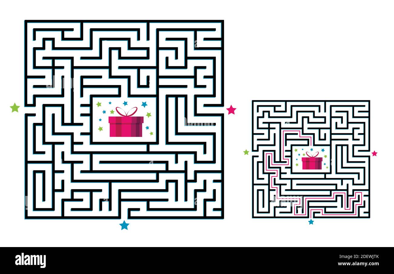 Jeu de labyrinthe carré pour enfants. Casse-tête logique labyrinthe. Trois entrées et une voie à droite. Illustration vectorielle plate Illustration de Vecteur