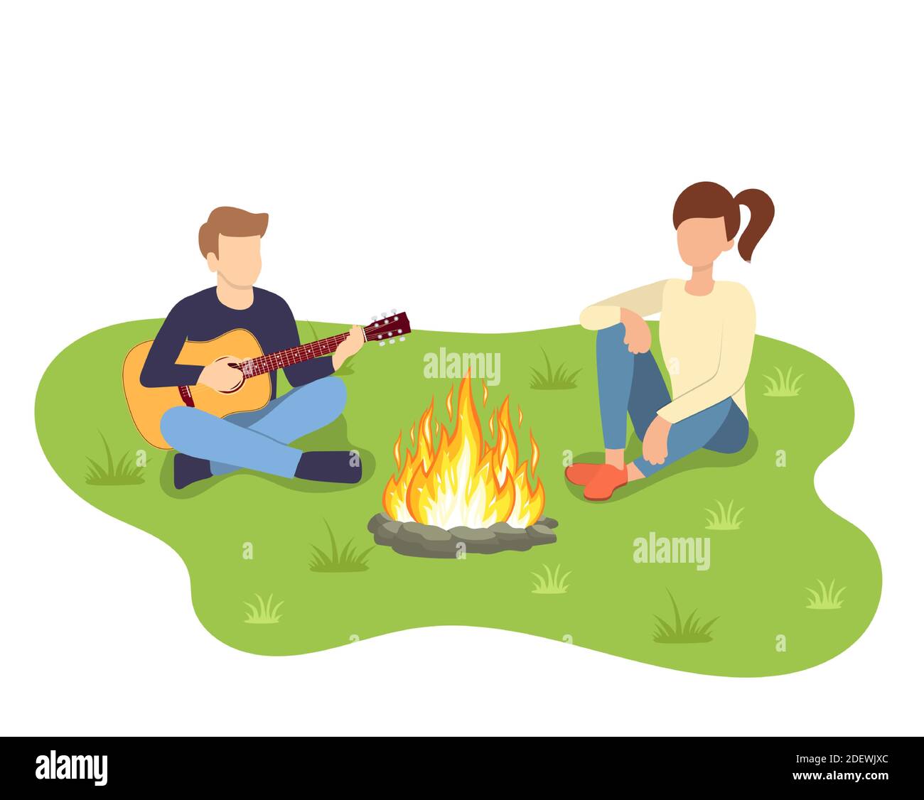 Un groupe de jeunes sont assis autour d'un feu de camp Illustration de Vecteur