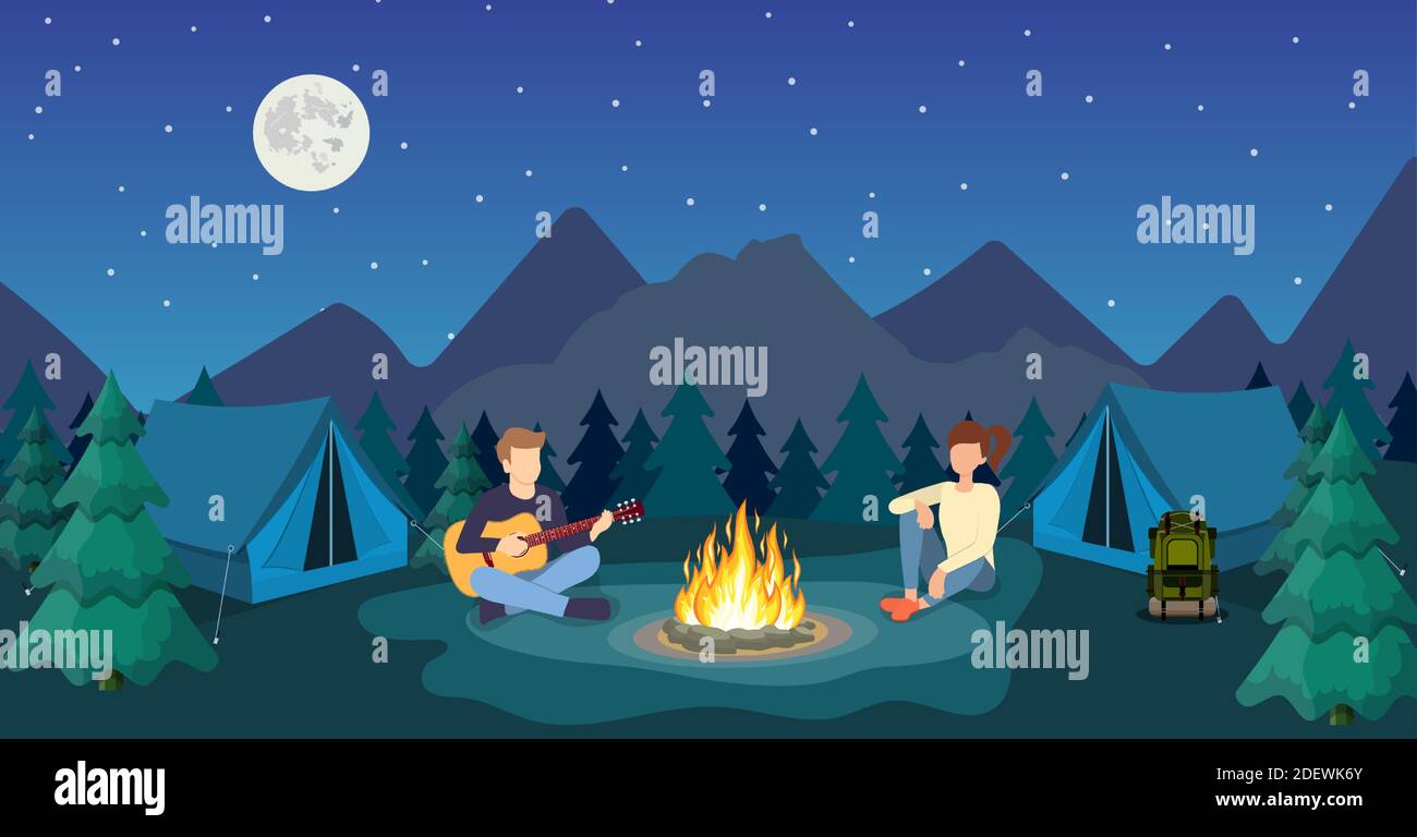 Un groupe de jeunes sont assis autour d'un feu de camp Illustration de Vecteur Un groupe de jeunes sont assis autour d'un feu de camp Illustration de Vecteur