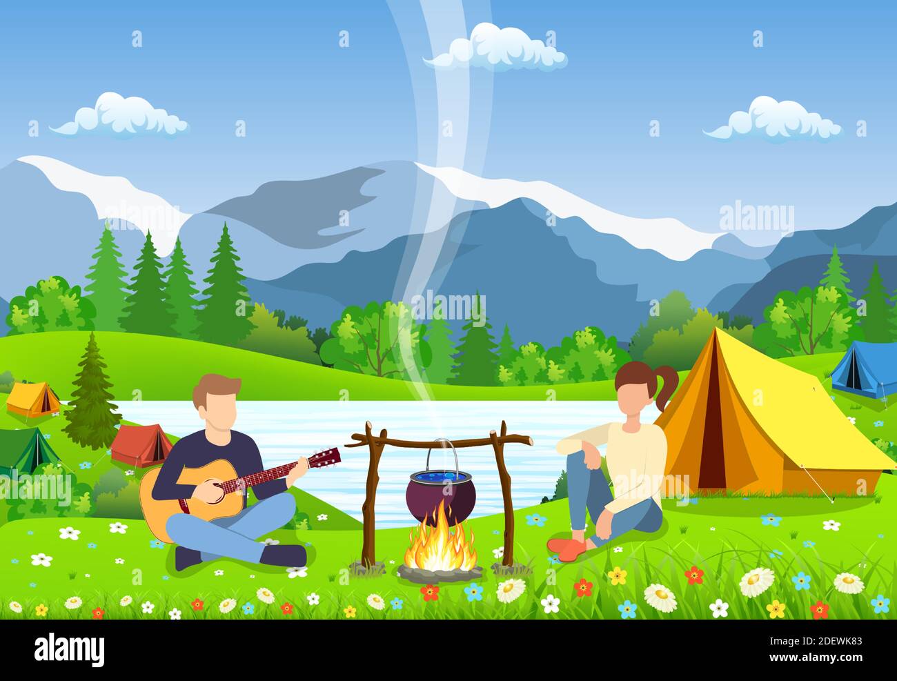 Un groupe de jeunes sont assis autour d'un feu de camp Illustration de Vecteur Un groupe de jeunes sont assis autour d'un feu de camp Illustration de Vecteur