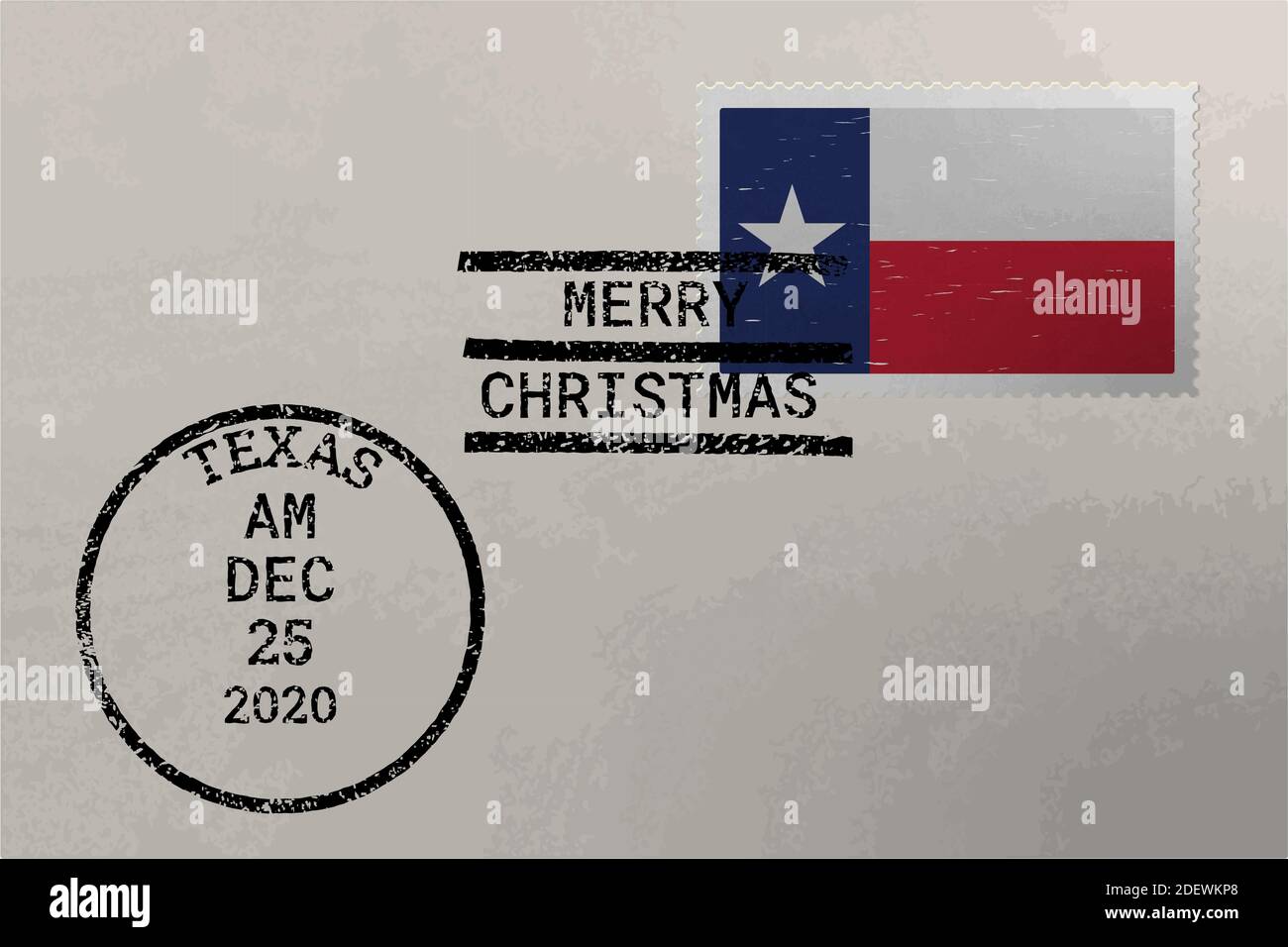 Enveloppe d'affranchissement avec drapeau américain du Texas sur le timbre-poste et les timbres d'annulation, vecteur Illustration de Vecteur