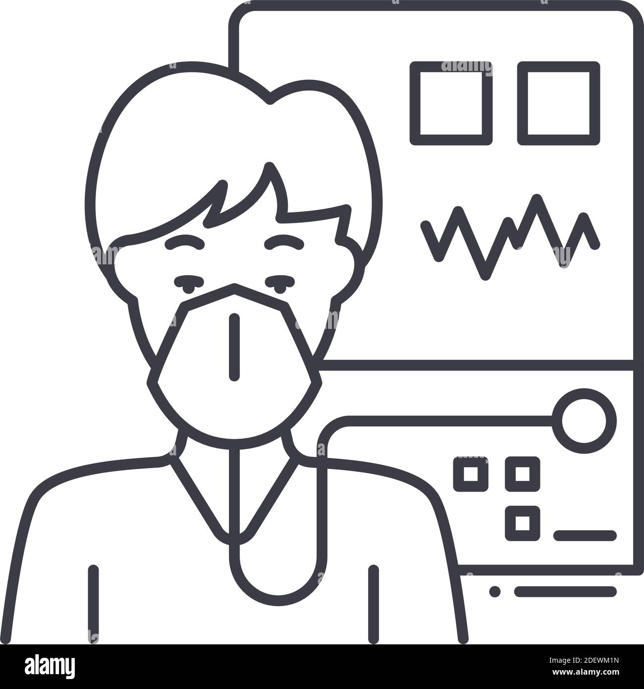 Icône de ventilateur médical, illustration isolée linéaire, vecteur de ligne mince, signe de conception de Web, symbole de concept de contour avec contour modifiable sur blanc Illustration de Vecteur