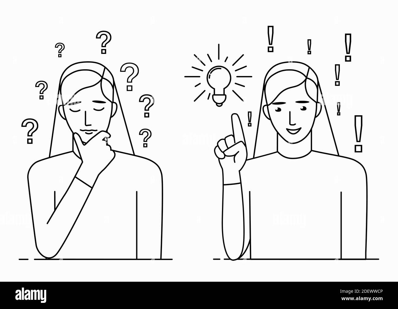 Concept de résolution de problèmes. Une femme pense à un problème et ...