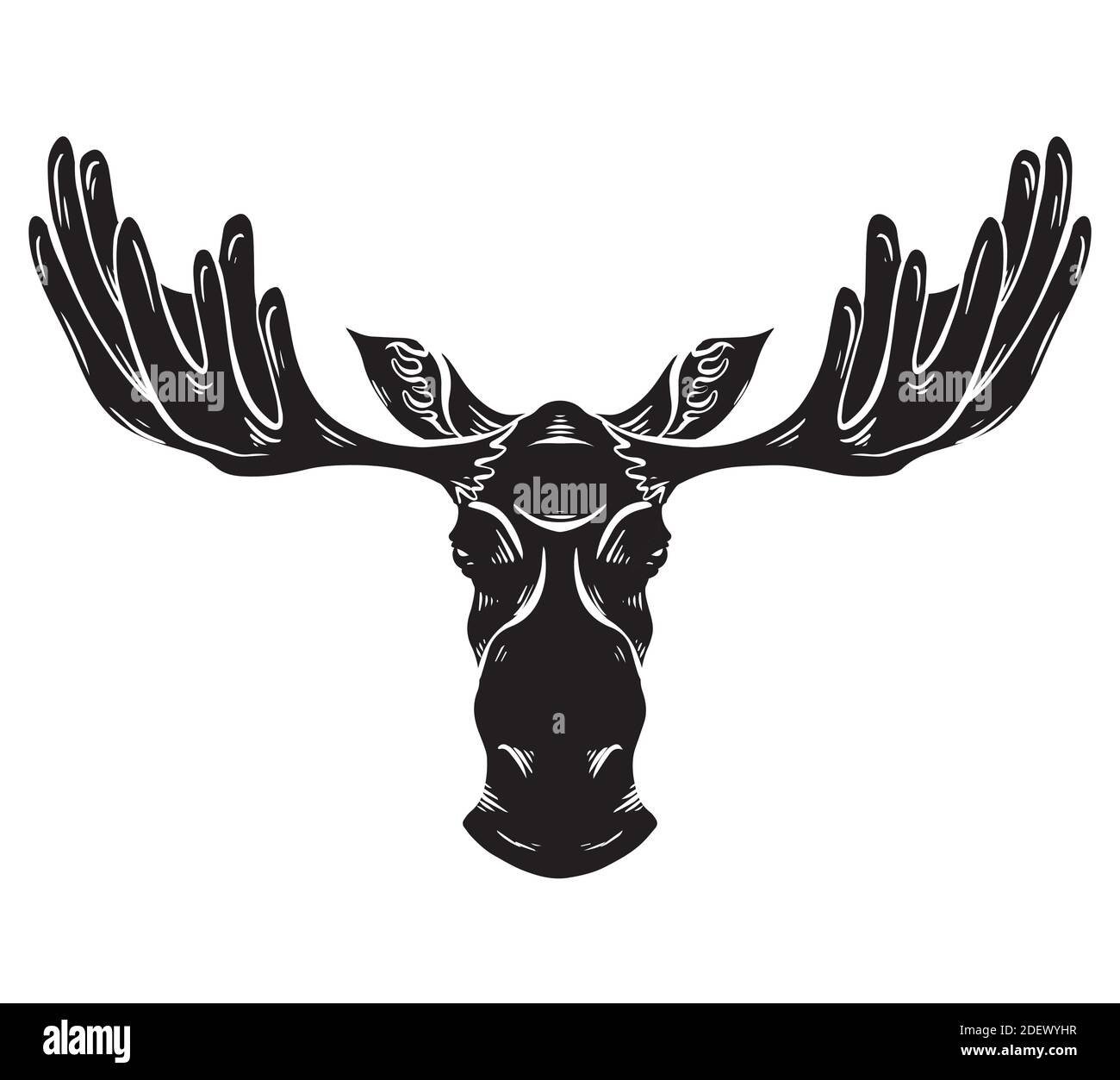 Silhouette noire d'une tête d'orignal avec bois, vue avant avec éclosion. Mammifère sauvage. Silhouette vectorielle pour logos, icônes, cartes postales et votre de Illustration de Vecteur Silhouette noire d'une tête d'orignal avec bois, vue avant avec éclosion. Mammifère sauvage. Silhouette vectorielle pour logos, icônes, cartes postales et votre de Illustration de Vecteur