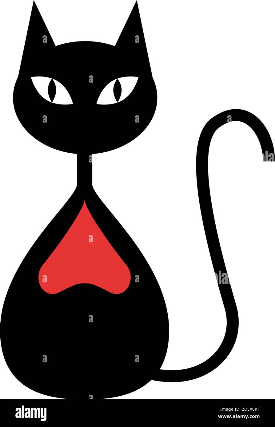 Logo Vector beau chat avec coeur rouge Illustration de Vecteur