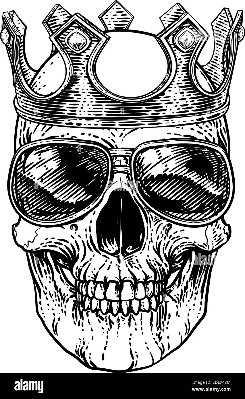 Crâne Cool Lunettes De Soleil Squelette Dans Les Tons Et Couronne Illustration de Vecteur