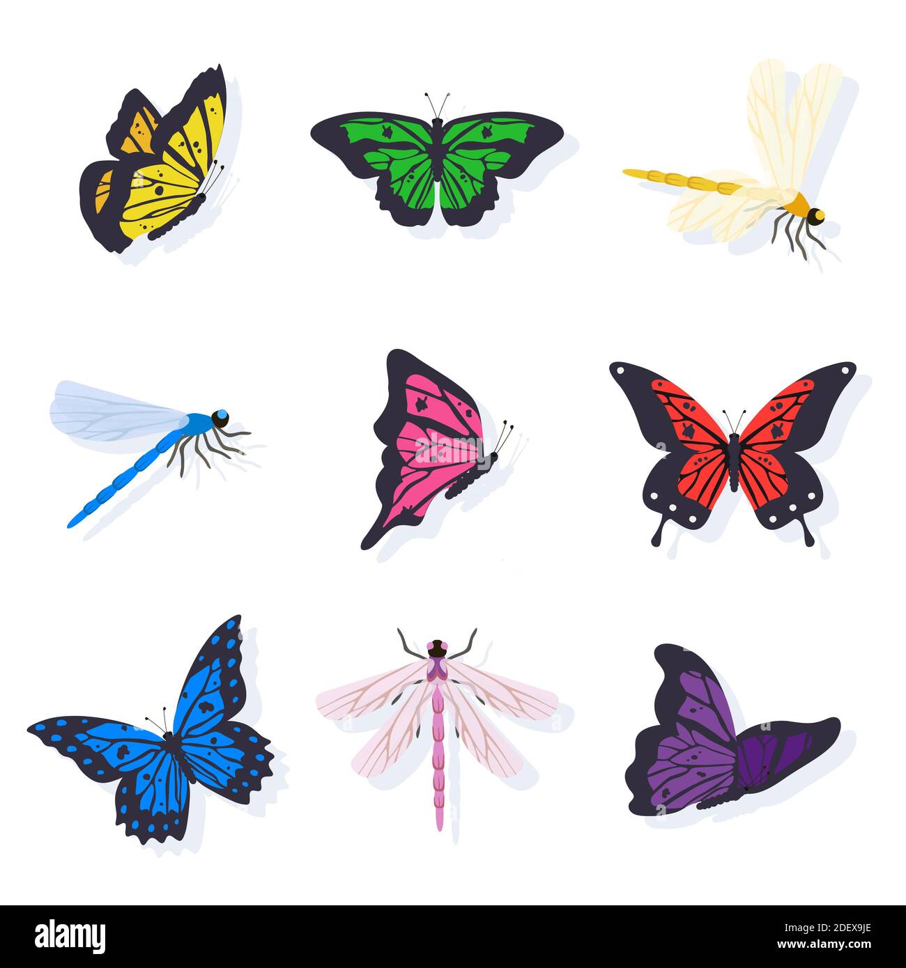 Jeu d'illustrations libellules et papillons Illustration de Vecteur