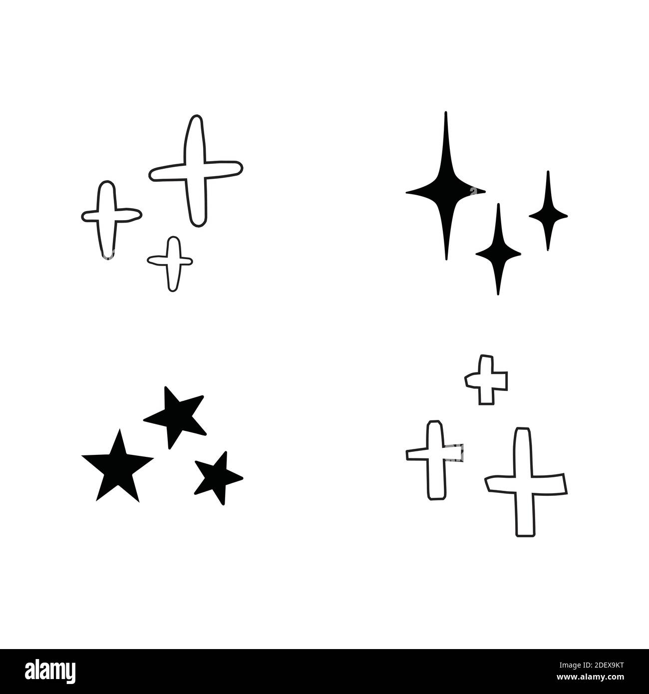Ensemble d'étoiles de doodle dessinées à la main noires isolées sur fond blanc. Illustration de Vecteur