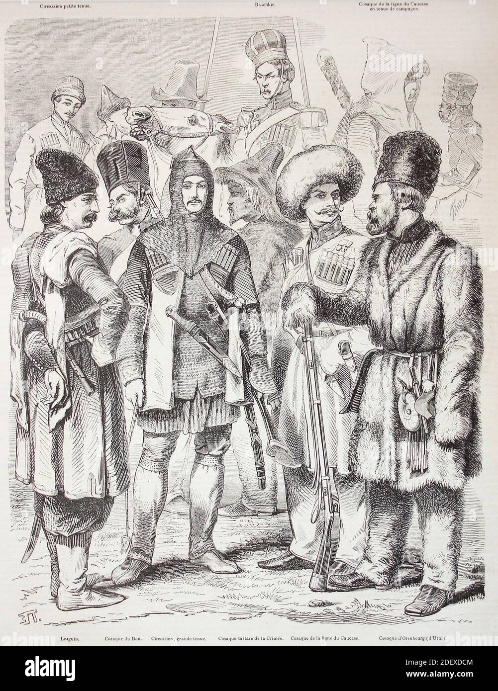 Troupes irrégulières de l'armée russe au XIXe siècle. Une gravure des années 1850. Banque D'Images