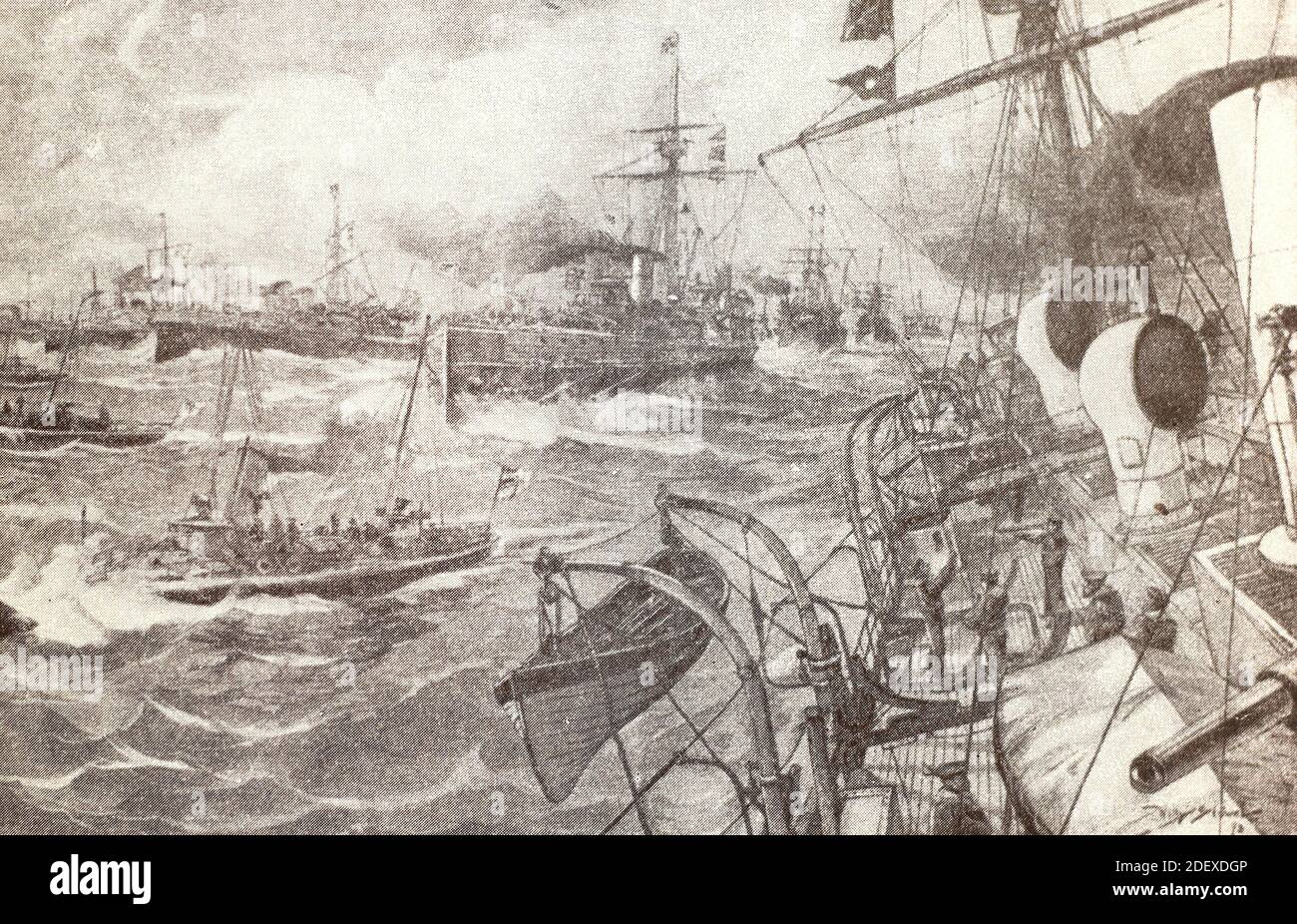 Manœuvres de la marine allemande dans la mer Baltique. Gravure de 1893. Banque D'Images