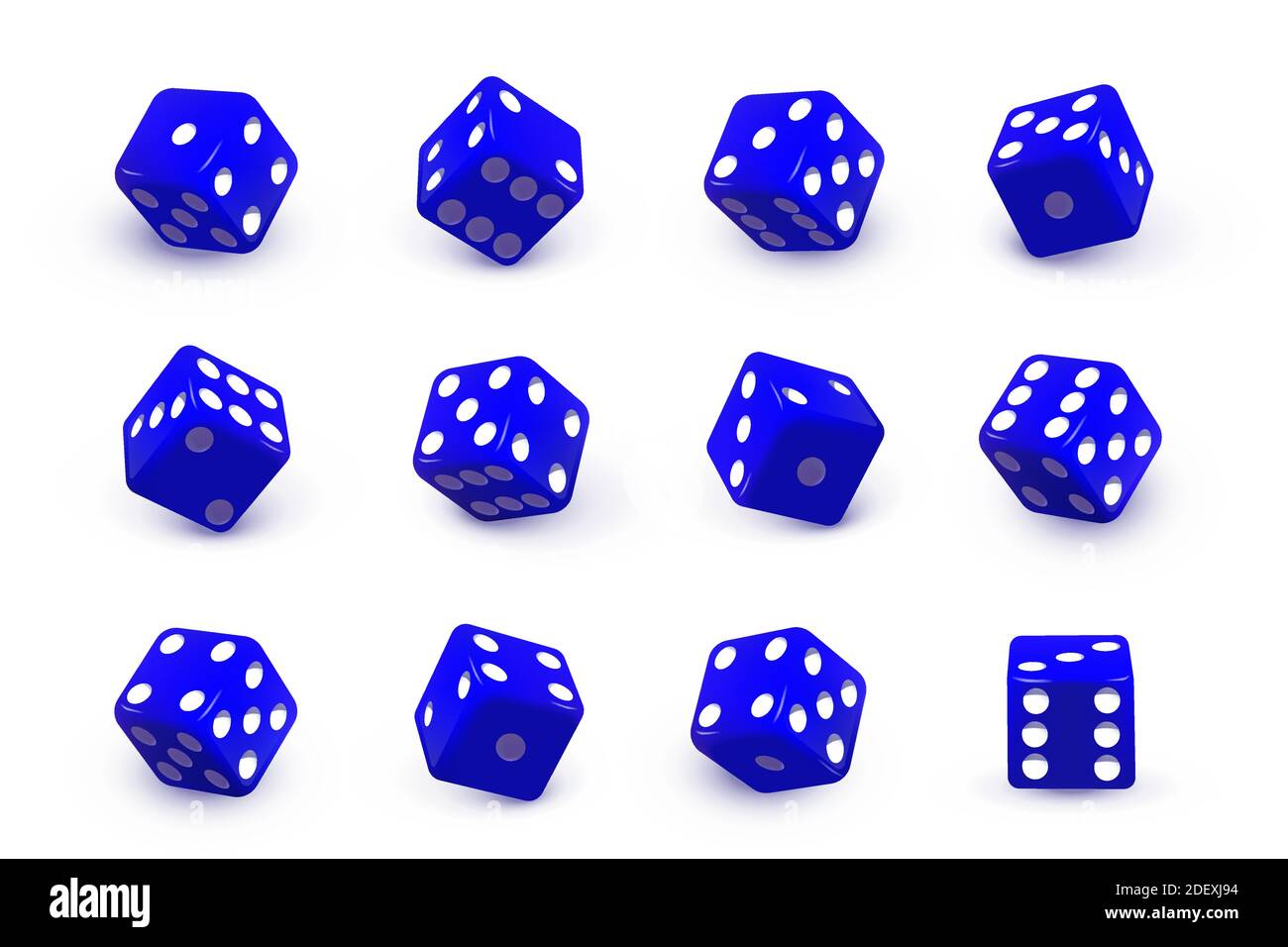 Cubes de dés bleus pour jeu. Illustration vectorielle de jeux et de craps de casino. Cubes de poker roulant et lancer, nombres aléatoires avec des points Illustration de Vecteur