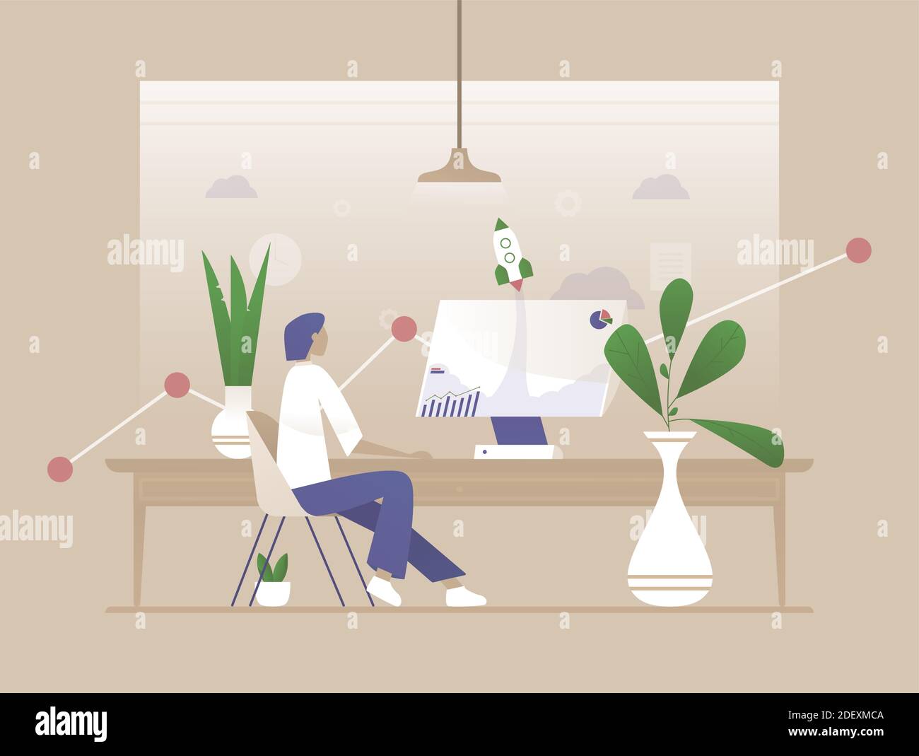 Travailleur utilisant un ordinateur. Illustration vectorielle seo Illustration de Vecteur