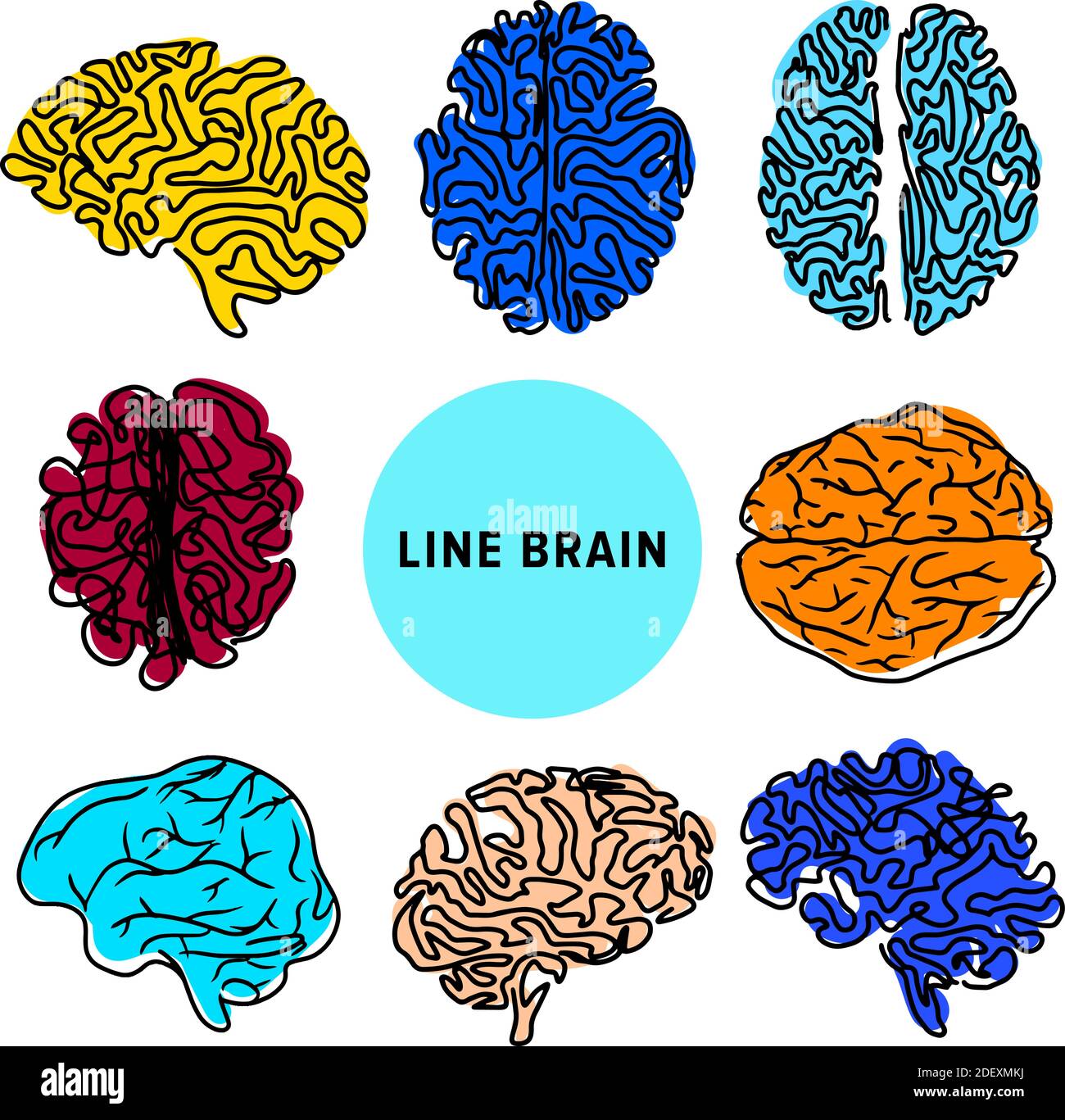Lignes de couleur style brainwave silhouette logo icônes isolées sur fond blanc. Concept de brainstorming Illustration de Vecteur