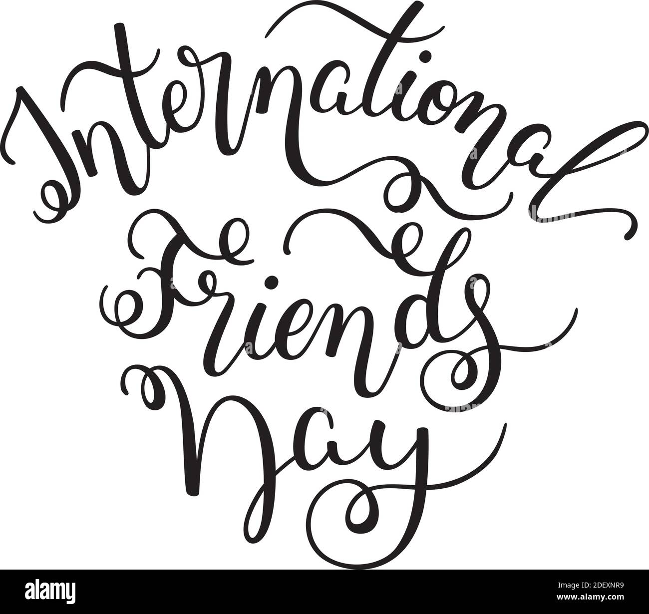 Lettrage à la main Journée internationale des amis isolé sur fond blanc. Modèle pour carte, affiche, impression. Illustration de Vecteur